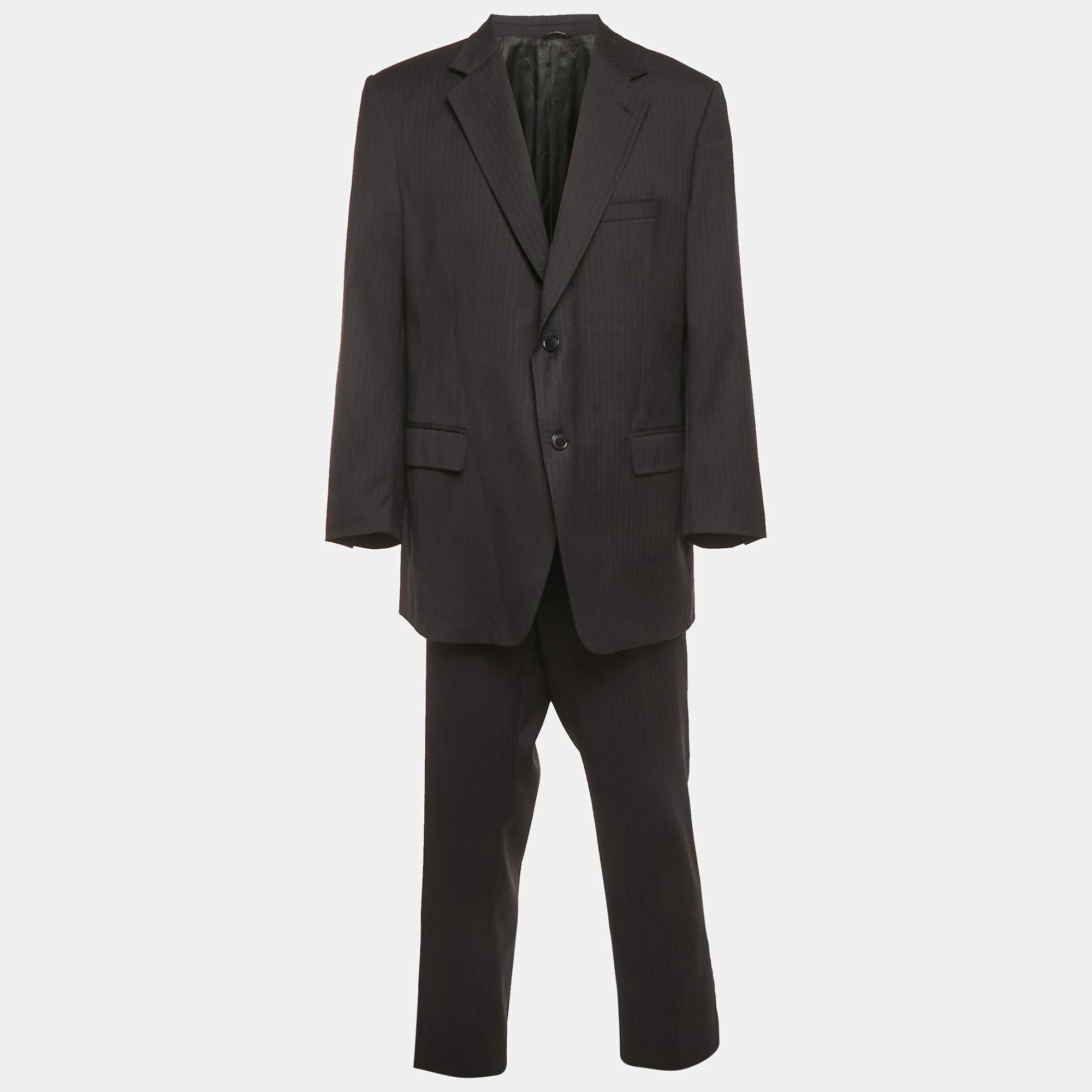 Pre Owned Dolce & Gabbana Brown Striped Wool Single Breasted Suit 4XL