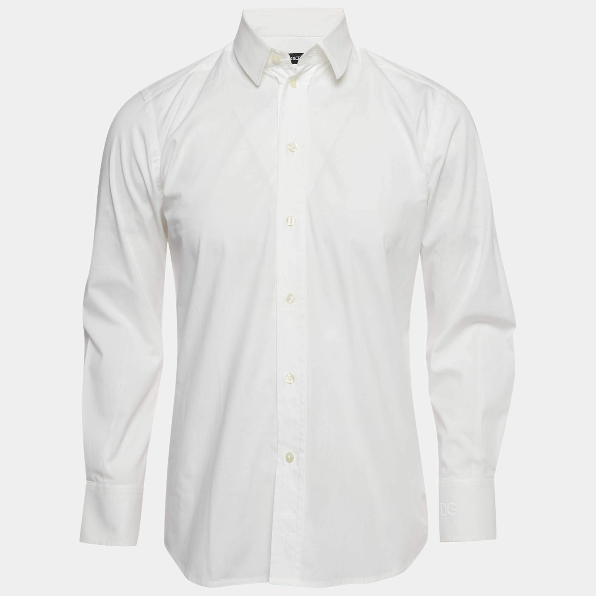Pre Owned Dolce & Gabbana Gold White Cotton Long Sleeve Shirt S