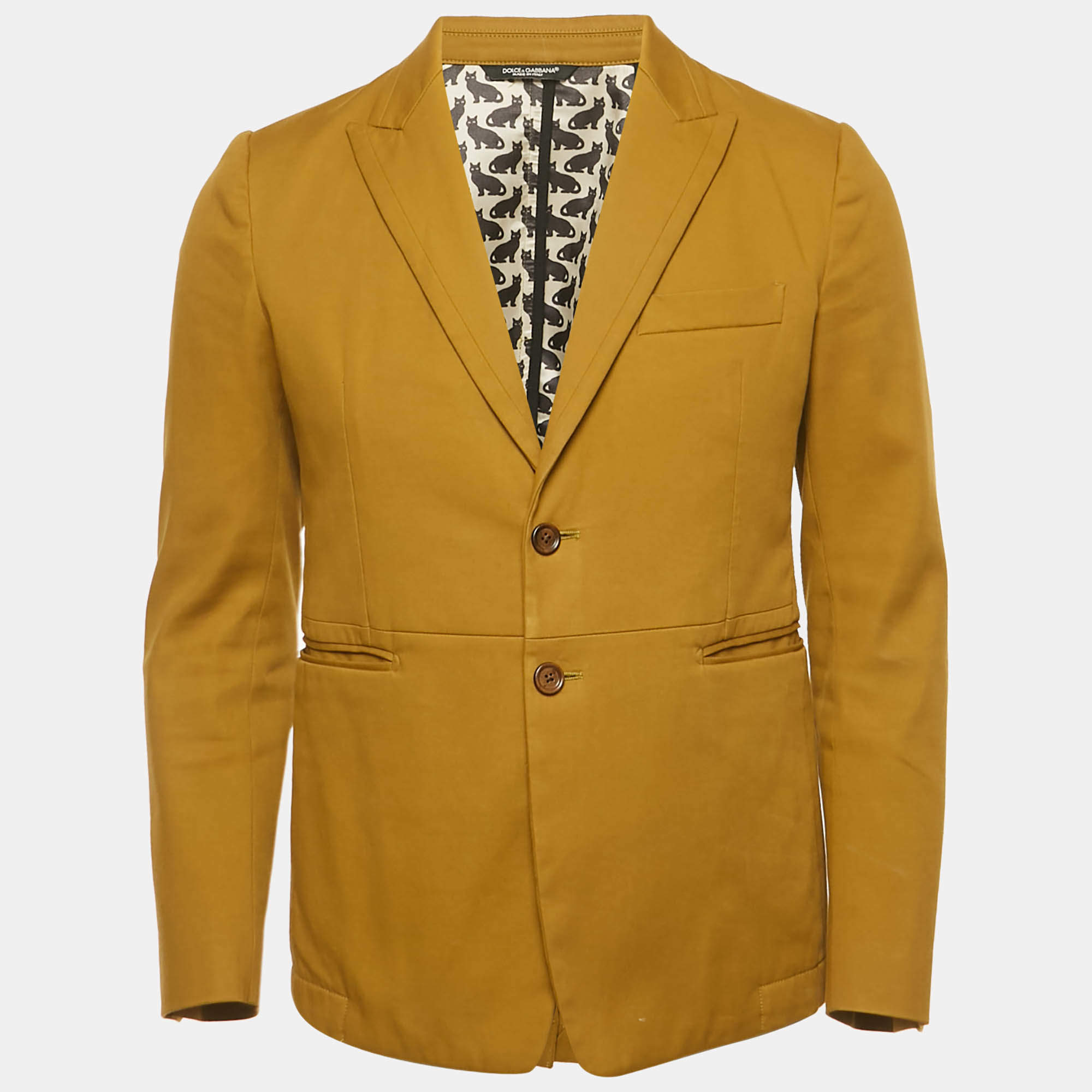 Pre Owned Dolce & Gabbana Mustard Yellow Cotton Single Breasted Blazer S