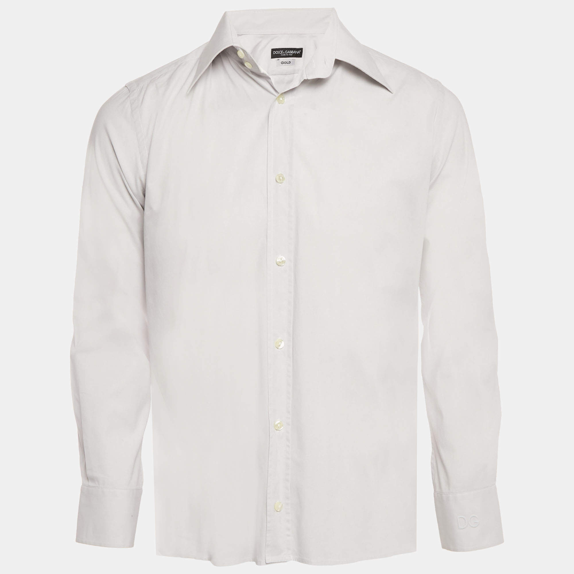 Pre Owned Dolce & Gabbana Gold Grey Cotton Long Sleeve Shirt M