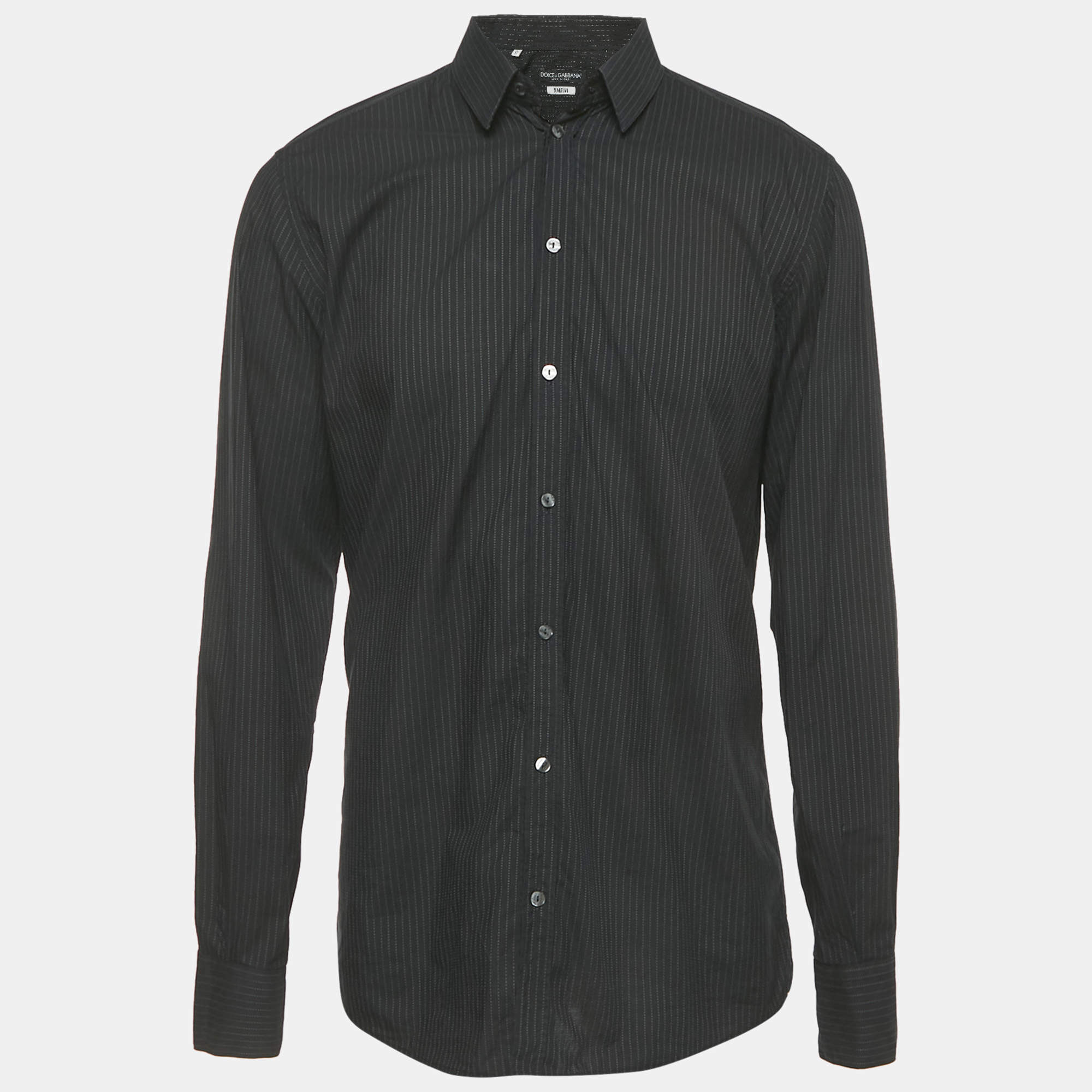 Pre Owned Dolce & Gabbana Black Striped Cotton Martini Shirt L