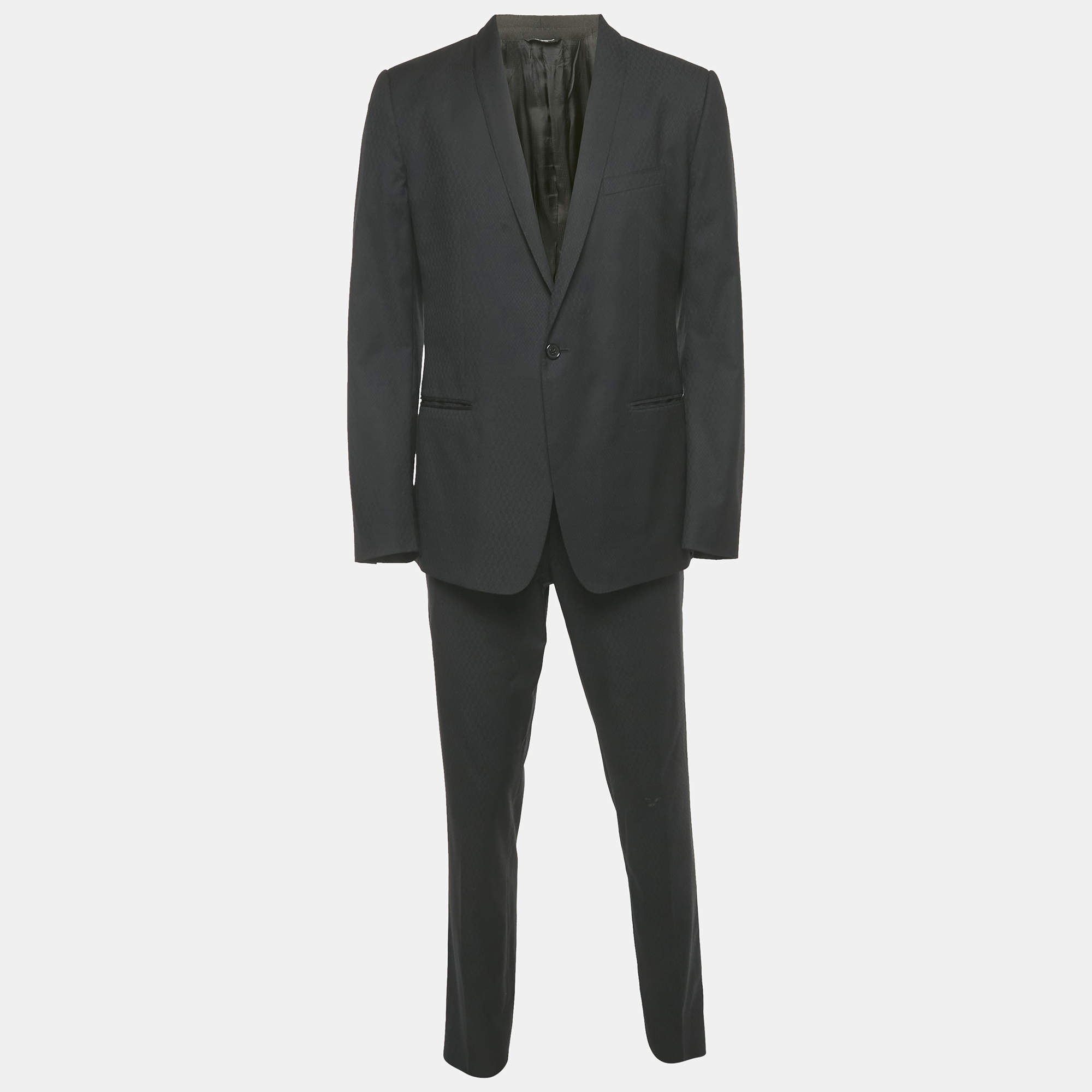 Pre Owned Dolce & Gabbana Gold Black Patterned Wool Regular Fit Blazer XL