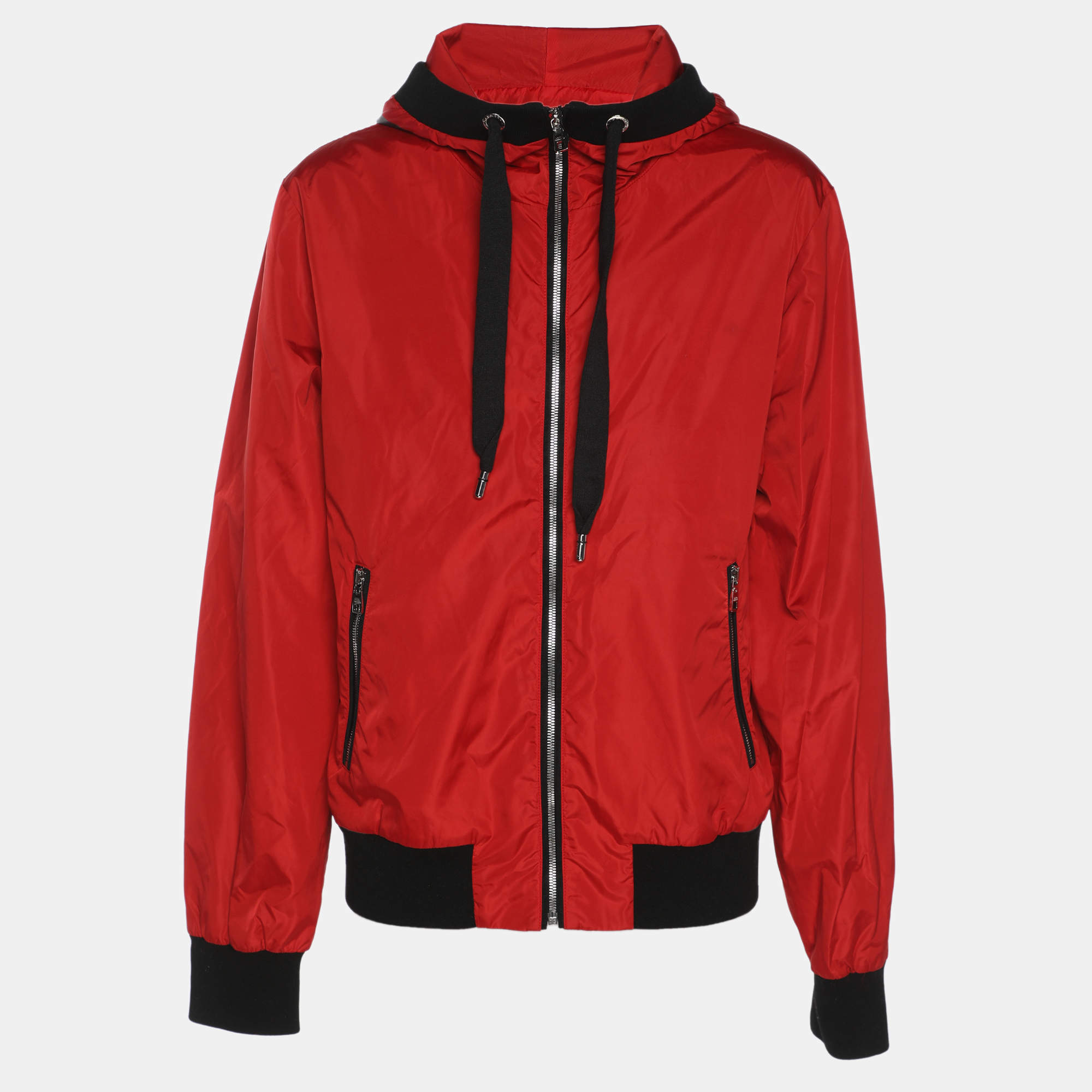 Pre Owned Dolce & Gabbana Red/Black Nylon Hooded Jacket XL