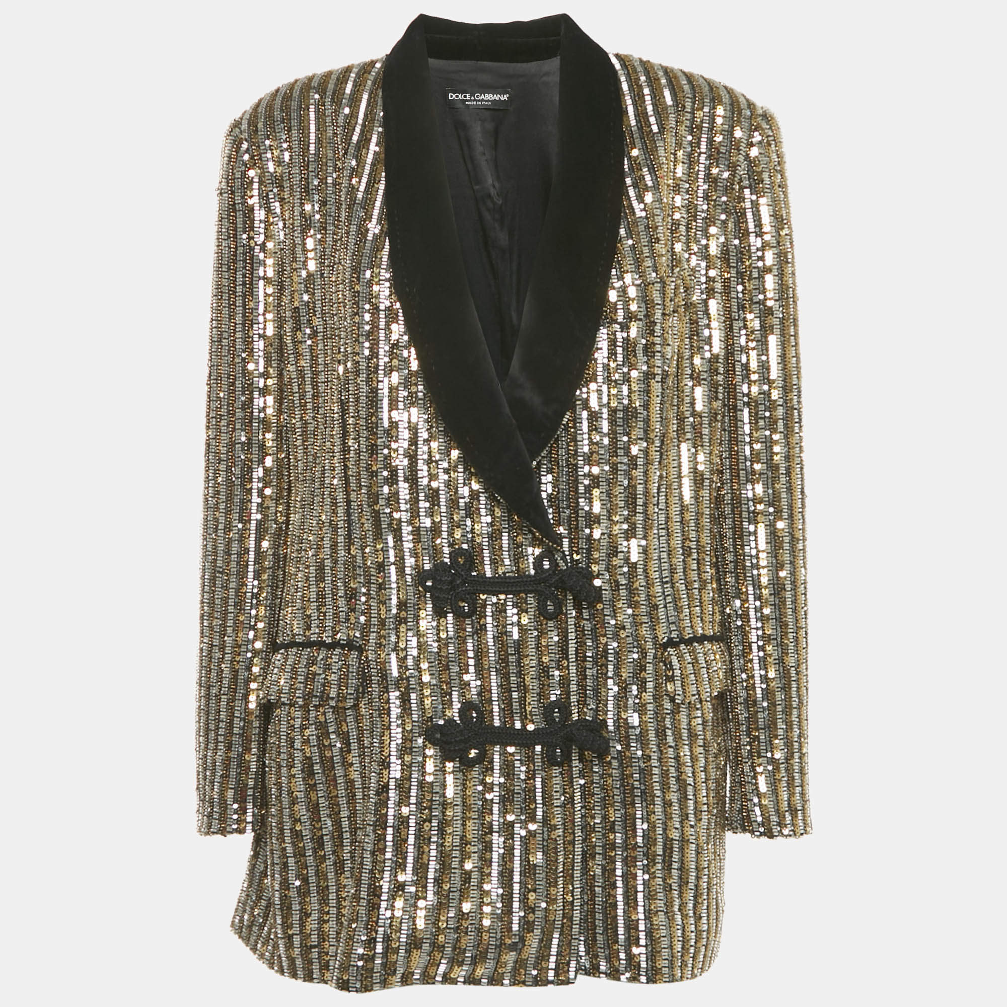 Pre Owned Dolce & Gabbana Gold Sequin Embellished Toggle Up Blazer M