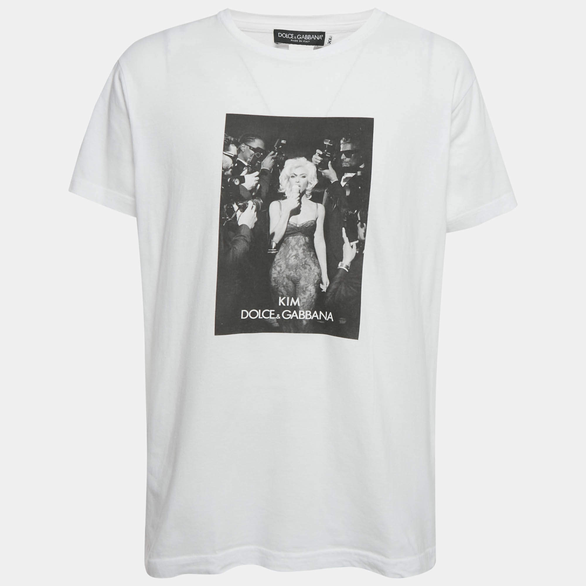 Pre Owned Dolce & Gabbana x Kim White Printed Jersey T-Shirt XL
