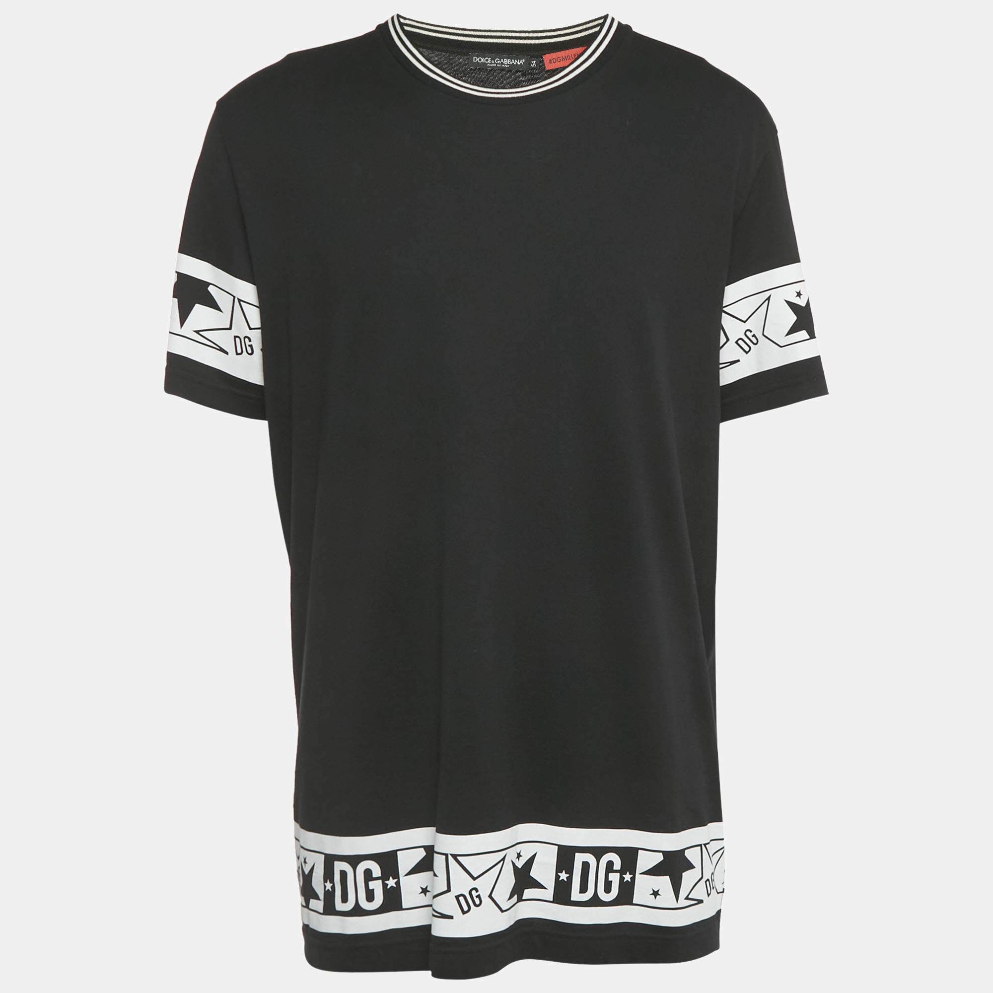 Pre Owned Dolce & Gabbana Black DG Millennials Star Print Cotton T-Shirt XXL 