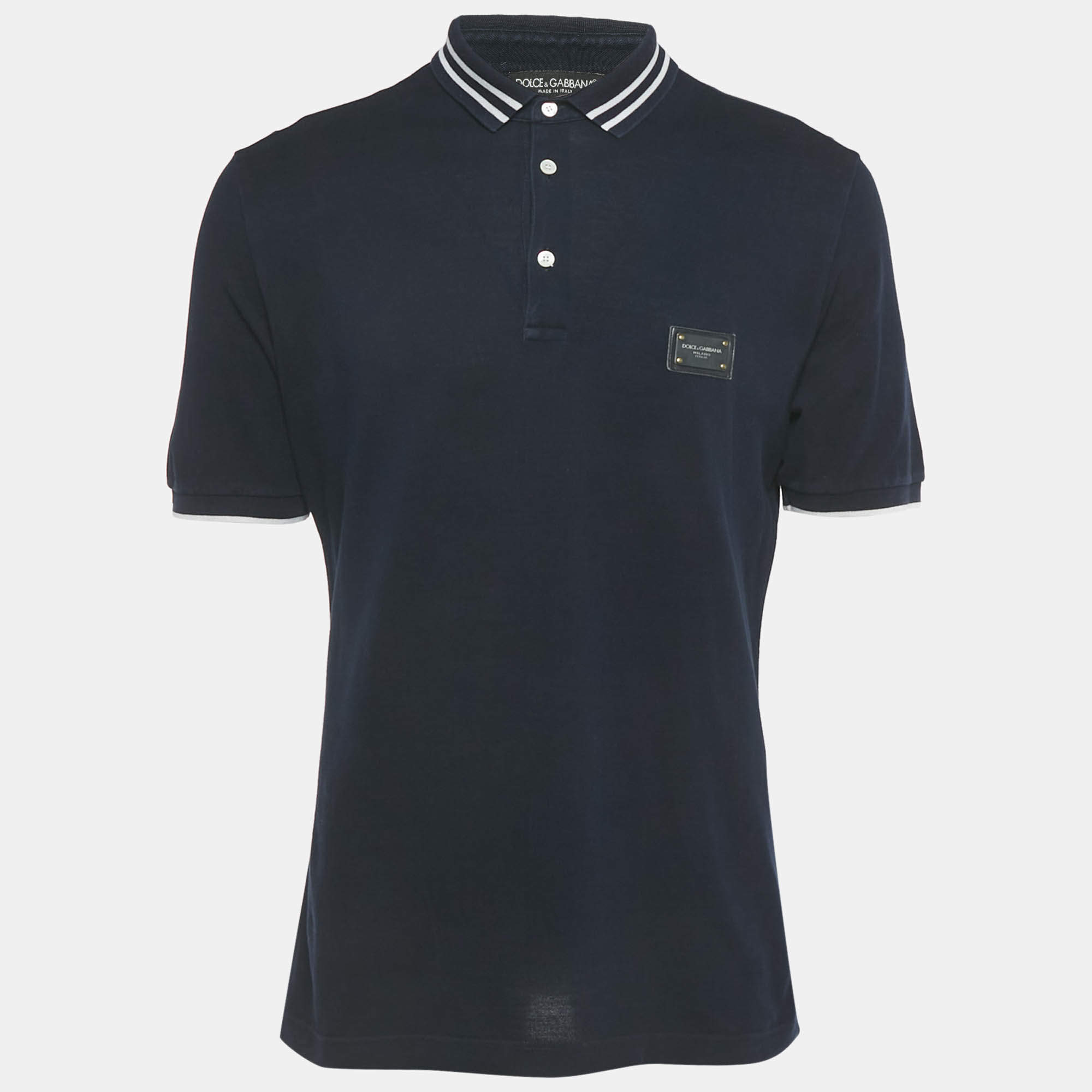 Pre Owned Dolce & Gabbana Navy Blue Cotton Polo T-Shirt XL