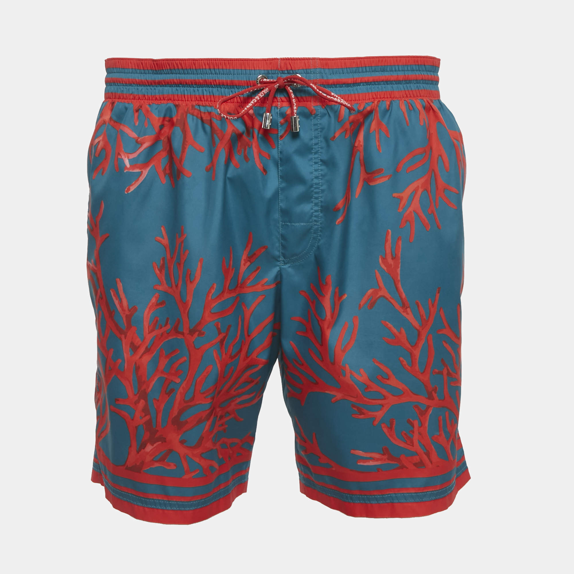 Pre Owned Dolce & Gabbana Teal Printed Synthetic Swim Shorts L