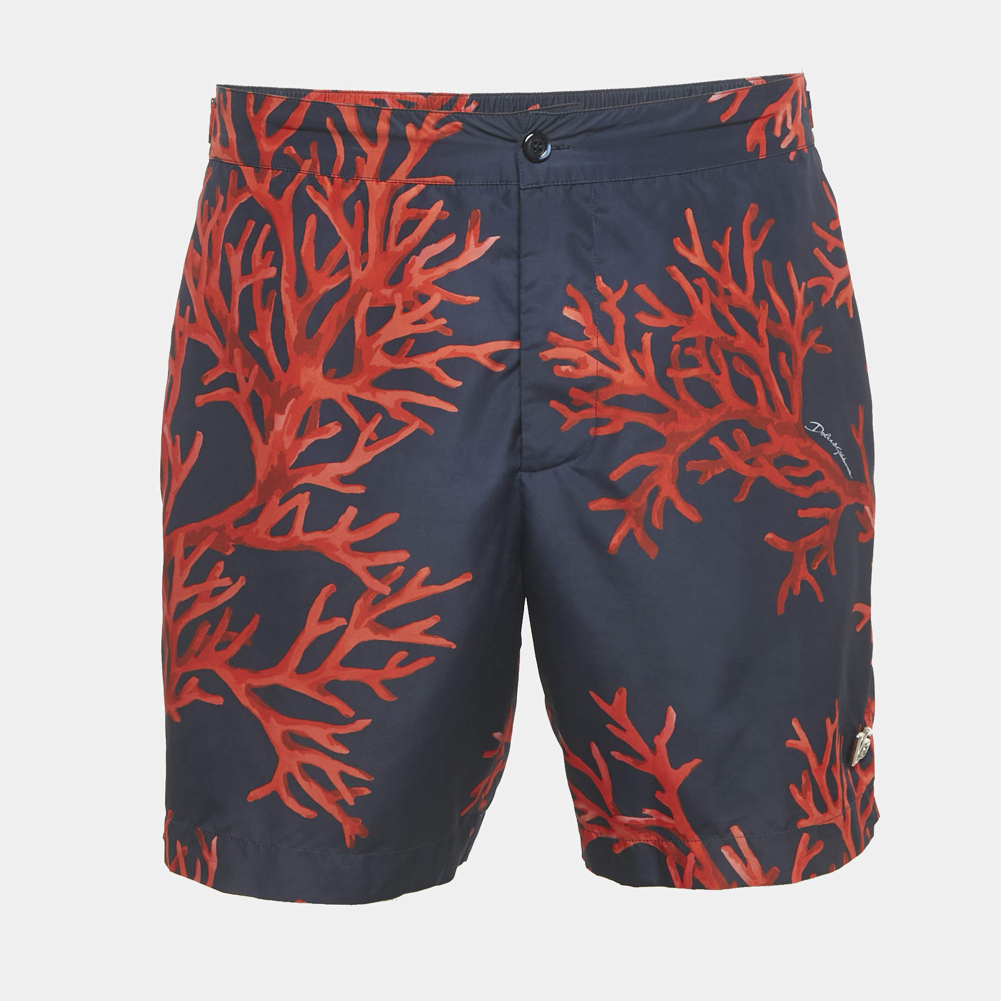 Pre Owned Dolce & Gabbana Navy Blue Printed Synthetic Swim Shorts L