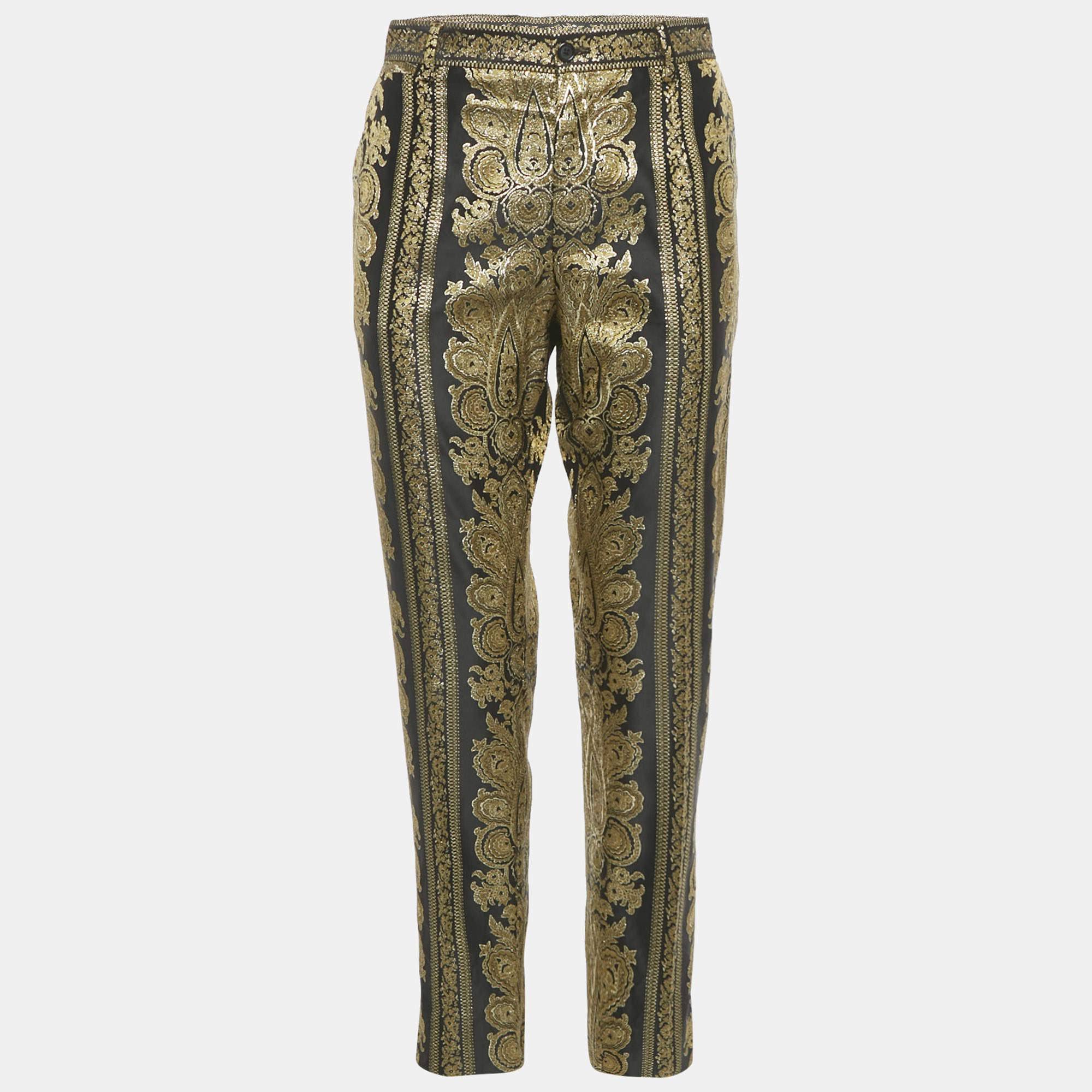 Pre Owned Dolce & Gabbana Black /Gold Jacquard Trousers M