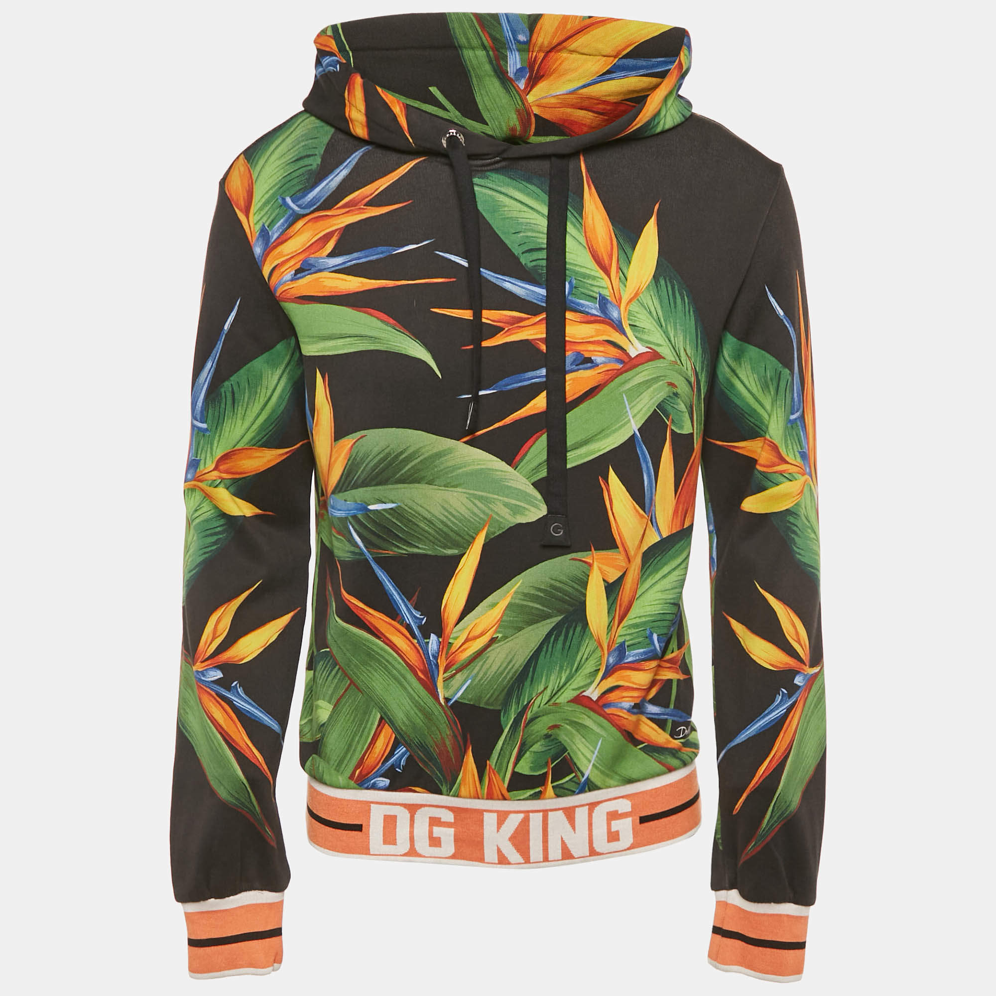 Pre Owned Dolce & Gabbana Black Bird Of Paradise Print Cotton Hooded Sweatshirt S