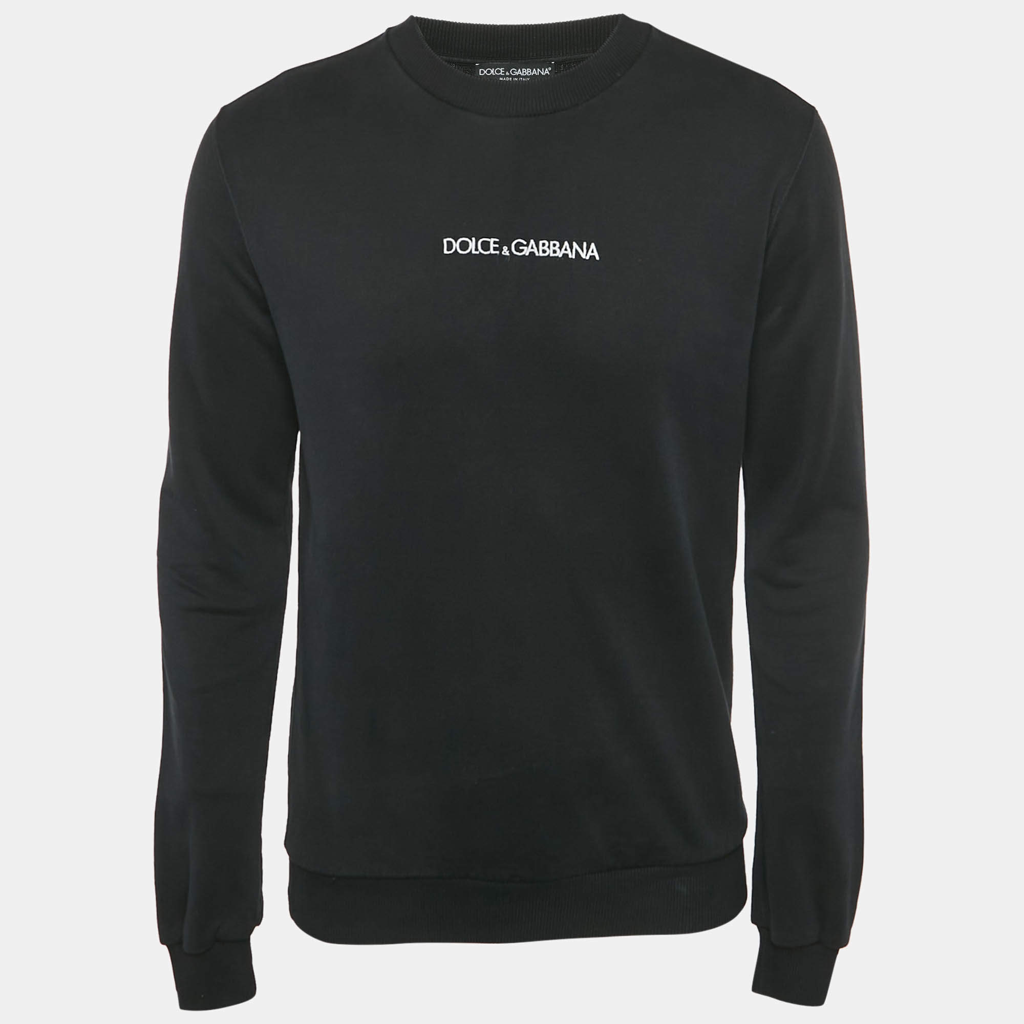 Pre Owned Dolce & Gabbana Black Logo Embroidered Cotton Sweatshirt M