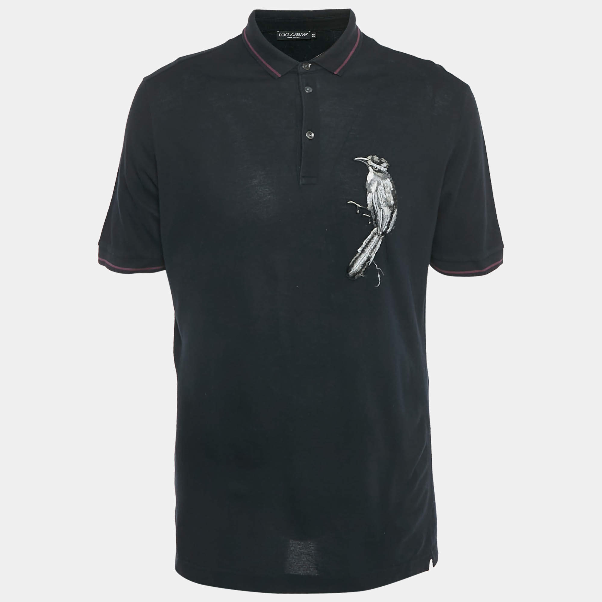 Pre Owned Dolce & Gabbana Black Bird Applique Cotton Pique Polo T-Shirt XL