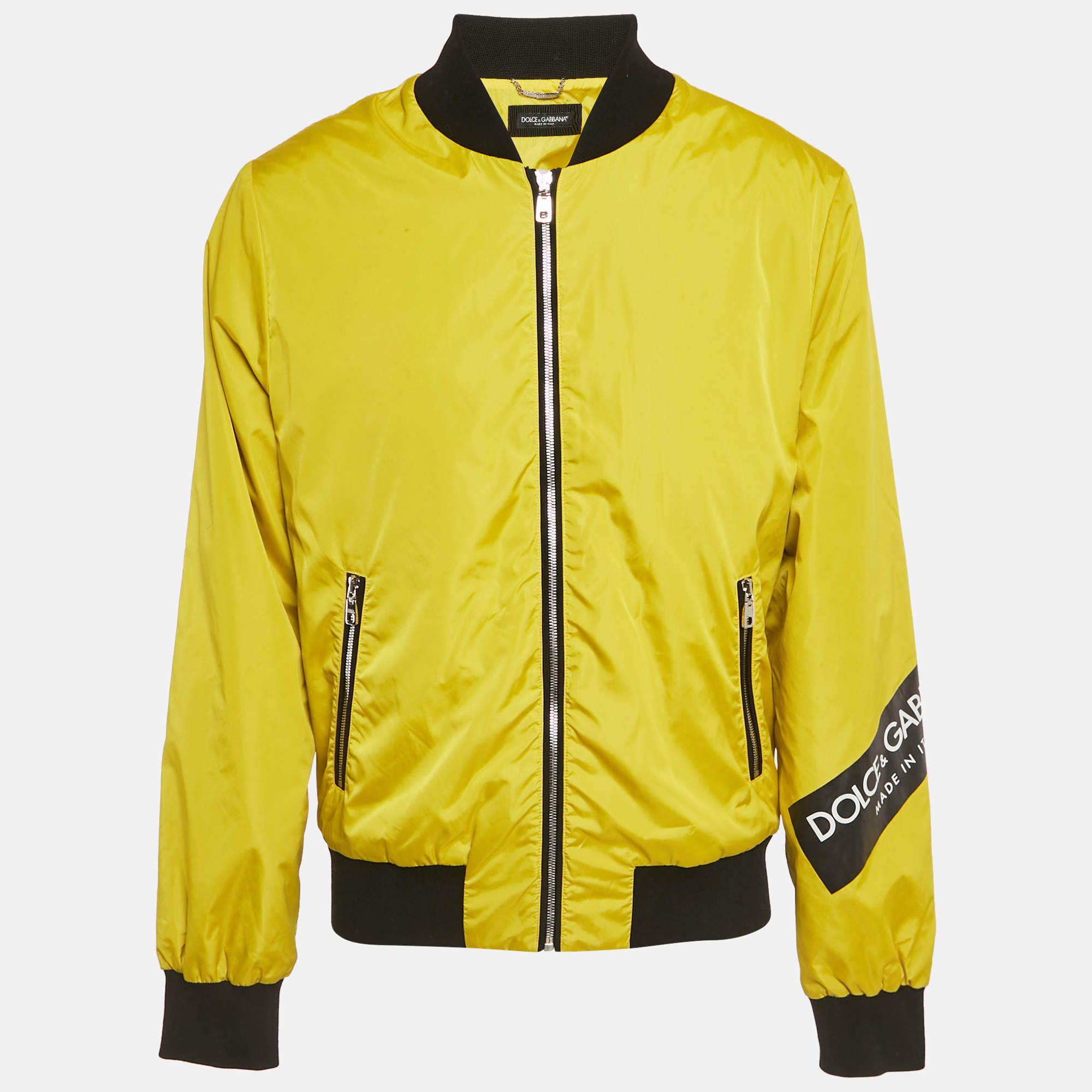 Pre Owned Dolce & Gabbana Yellow Nylon Zip-Up Bomber Jacket XL