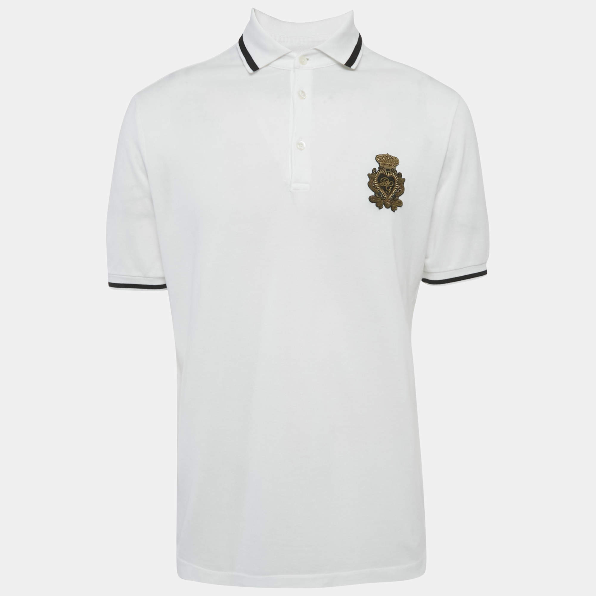 Pre Owned Dolce & Gabbana White Cotton Applique Polo T-Shirt L