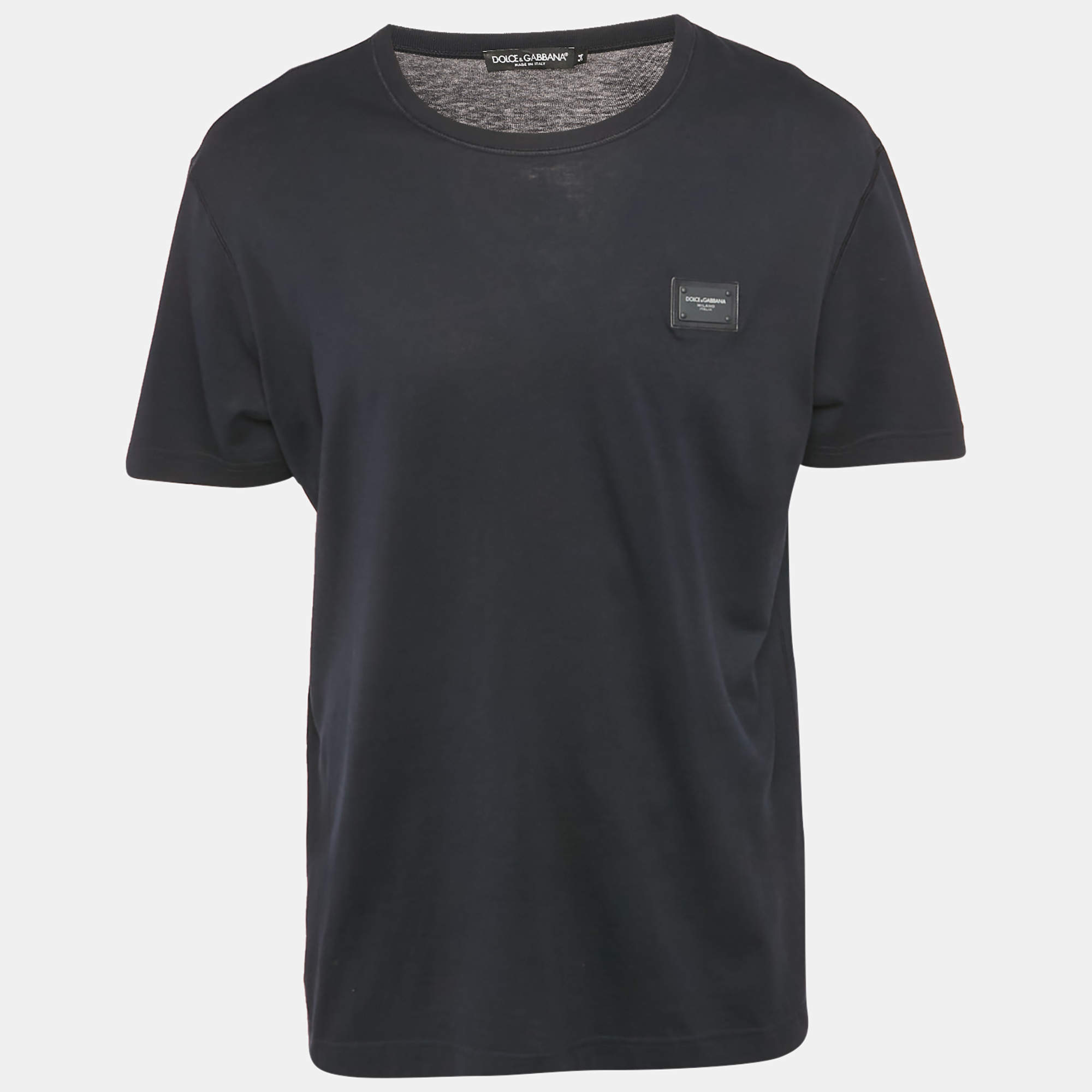 Pre Owned Dolce & Gabbana Navy Blue Cotton Logo Plaque T-Shirt XXL