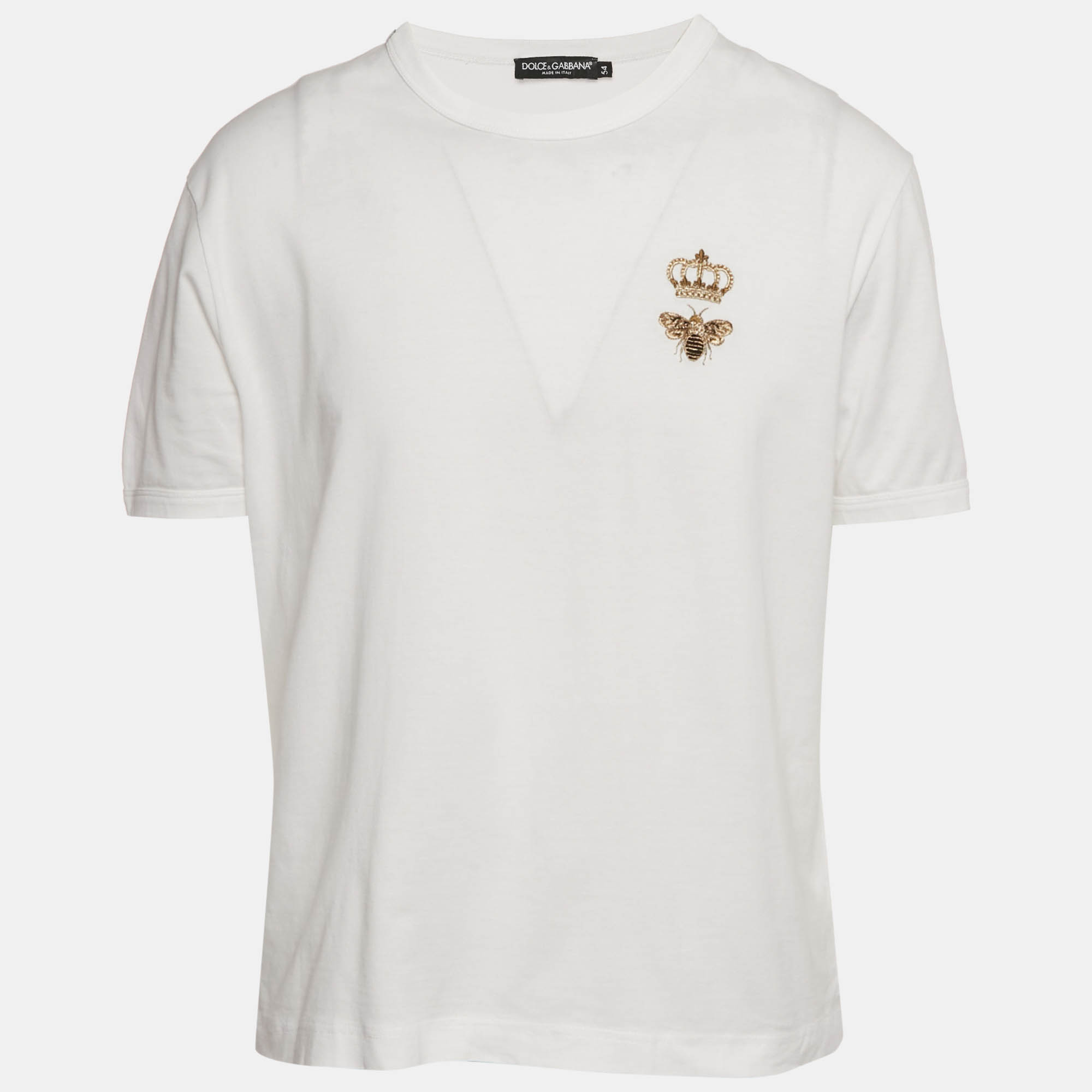 Pre Owned Dolce & Gabbana White Bee Embroidered Jersey T-Shirt XXL
