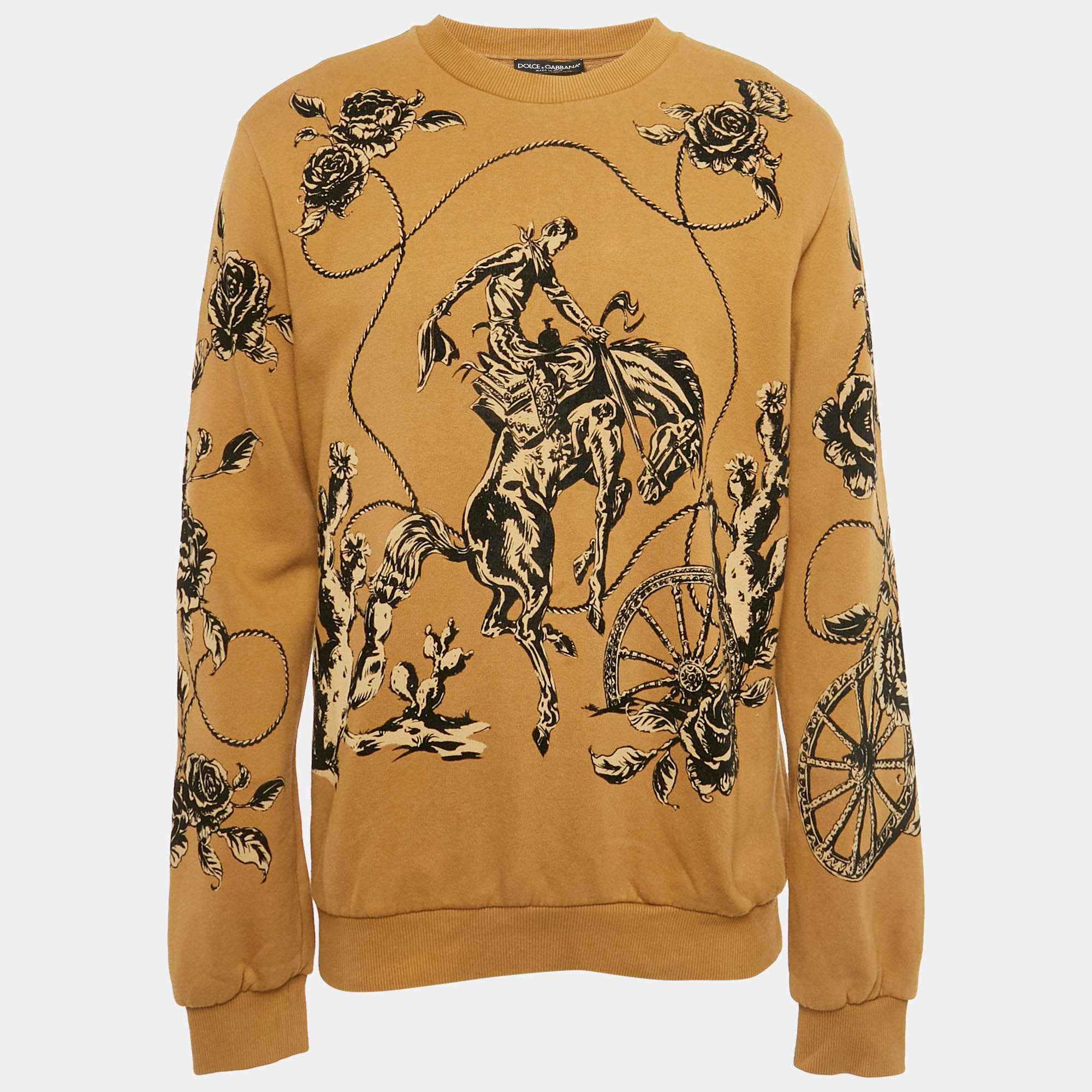 Pre Owned Dolce & Gabbana Brown Printed Knit Sweatshirt XL