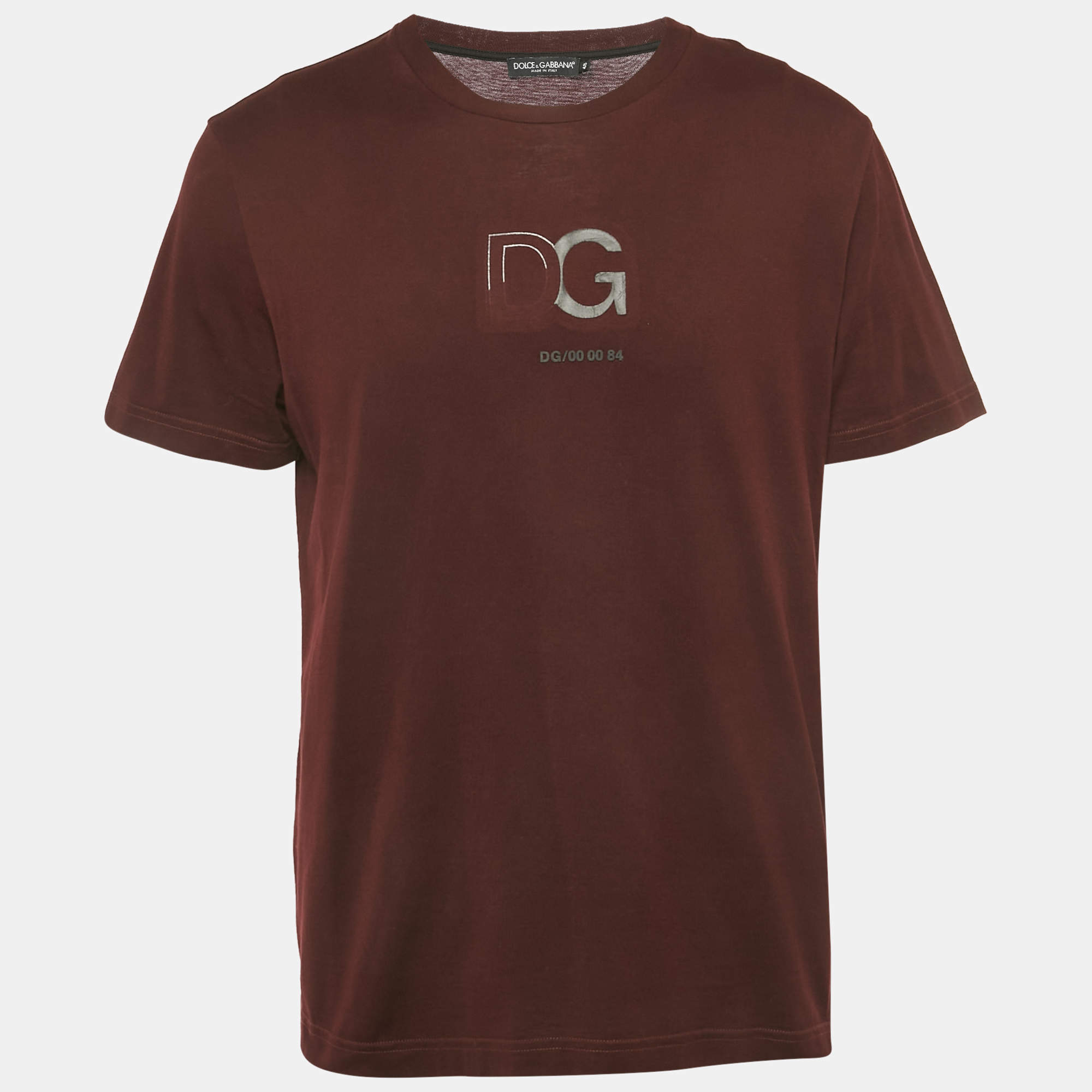 Pre Owned Dolce & Gabbana Burgundy Logo Print Cotton T -Shirt M