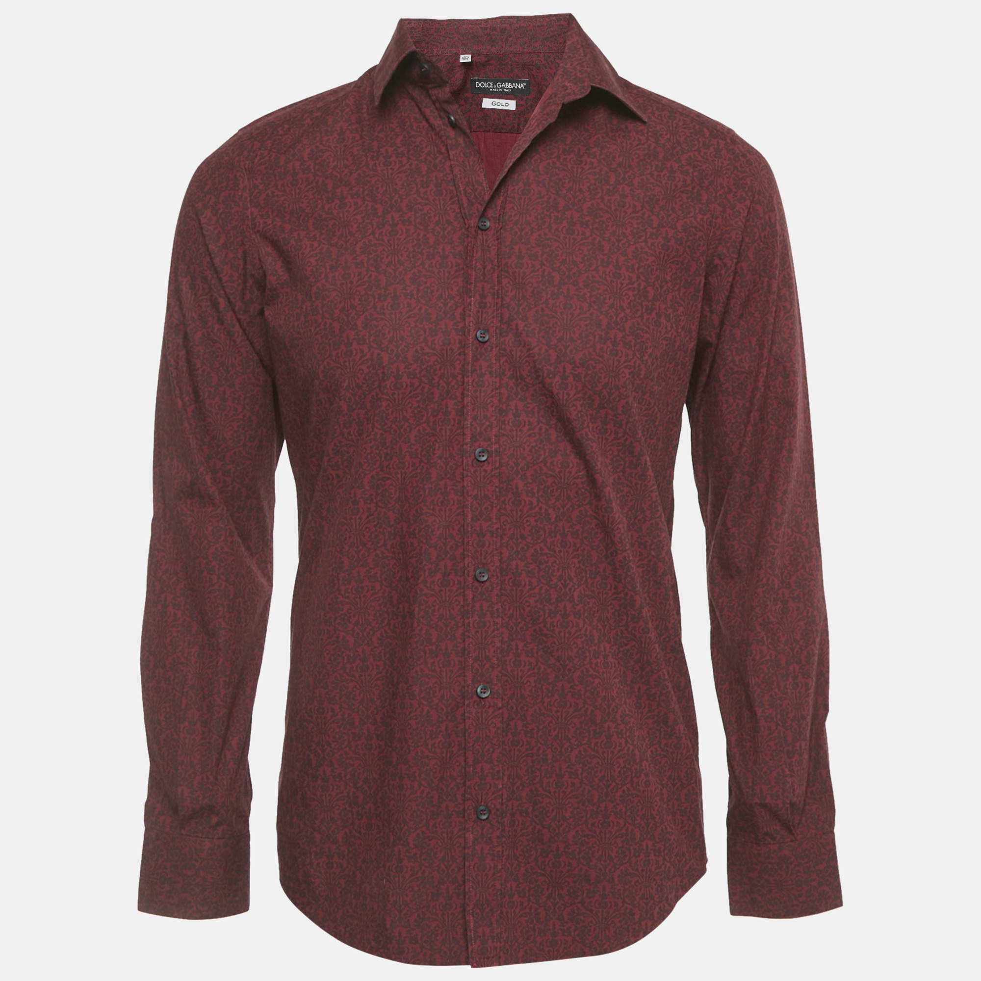 مملوكة مسبقًا Dolce & Gabbana Burgundy Printed Cotton Gold Shirt M
