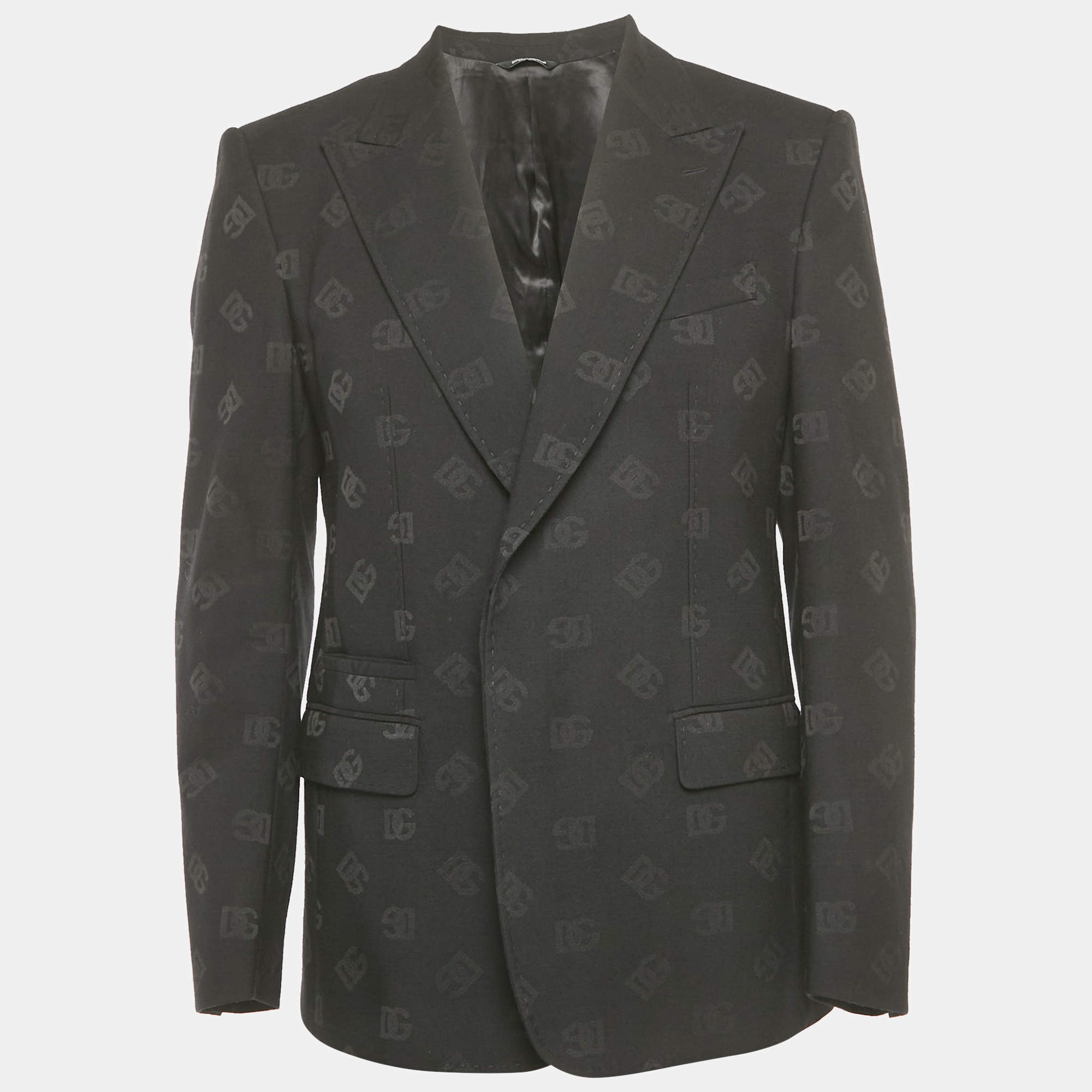 Pre Owned Dolce & Gabbana Sicilia Black Monogram Wool Blend Blazer L