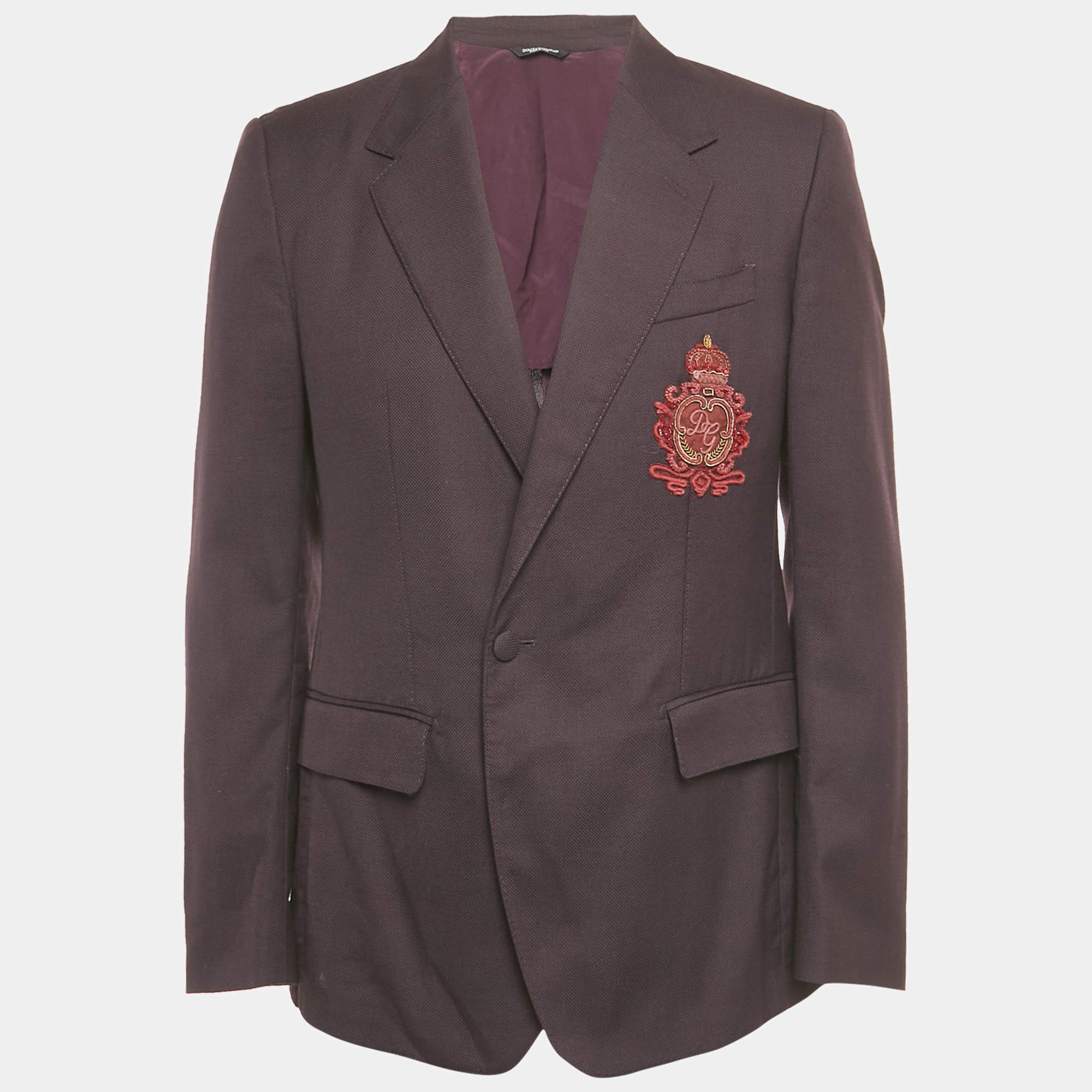 Pre Owned Dolce & Gabbana Purple Embroidered Wool Tailored Blazer XL
