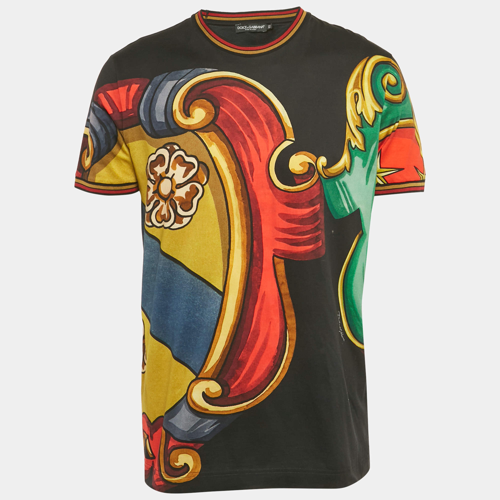 Pre Owned Dolce & Gabbana Black Printed Cotton Crewneck T-Shirt XL