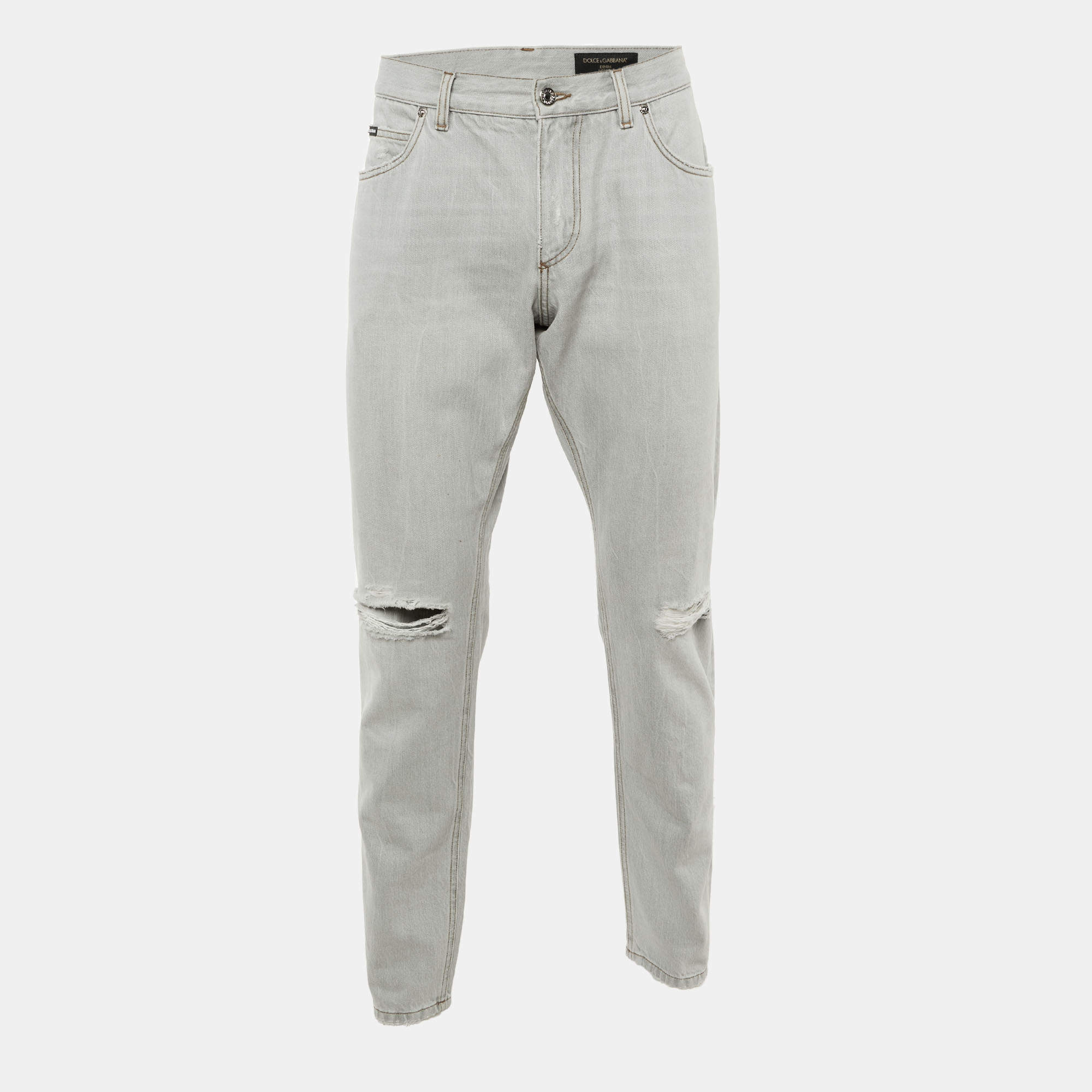 Pre Owned Dolce & Gabbana Light Grey Denim Regular Fit Jeans L Waist 36" 