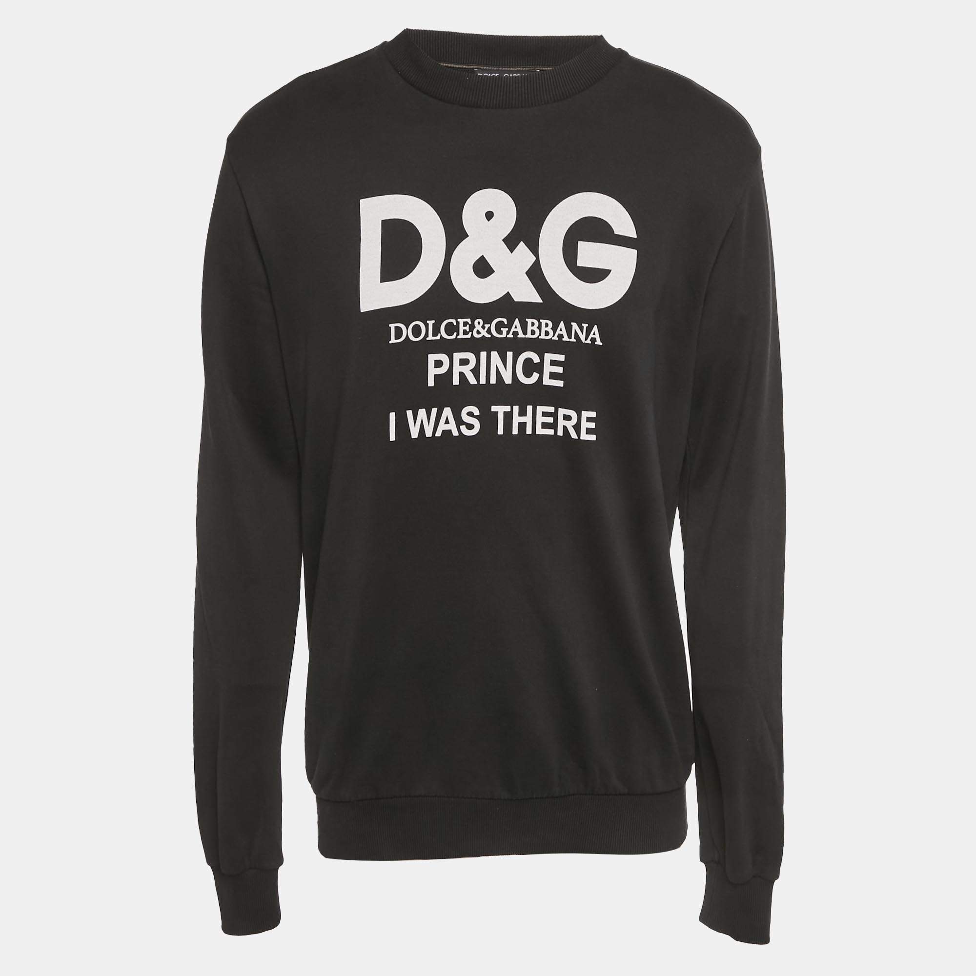 Pre Owned Dolce & Gabbana Black Logo Print Cotton Knit Sweatshirt L