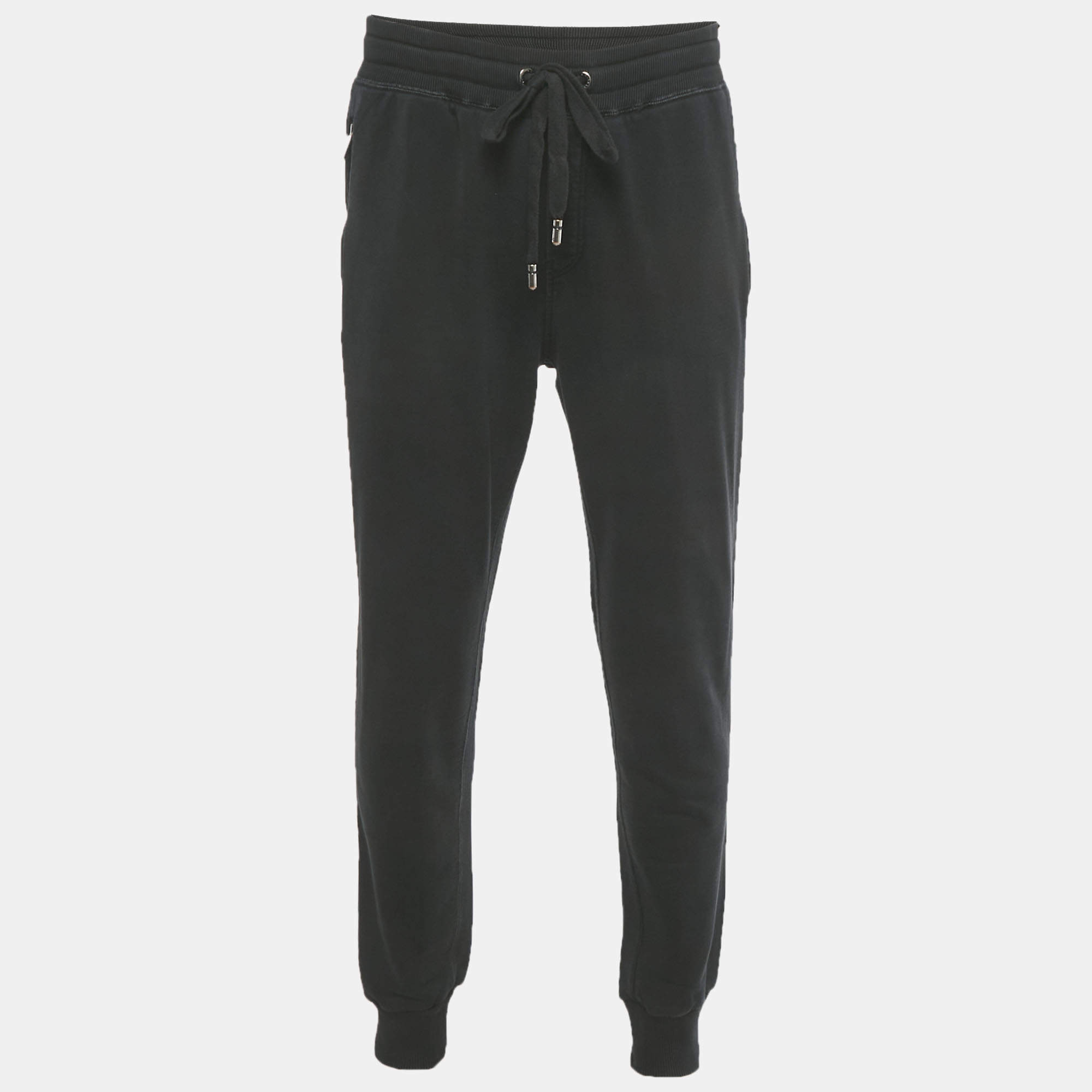 Pre Owned Dolce & Gabbana Black Cotton Logo Plaque Detail Joggers 3XL