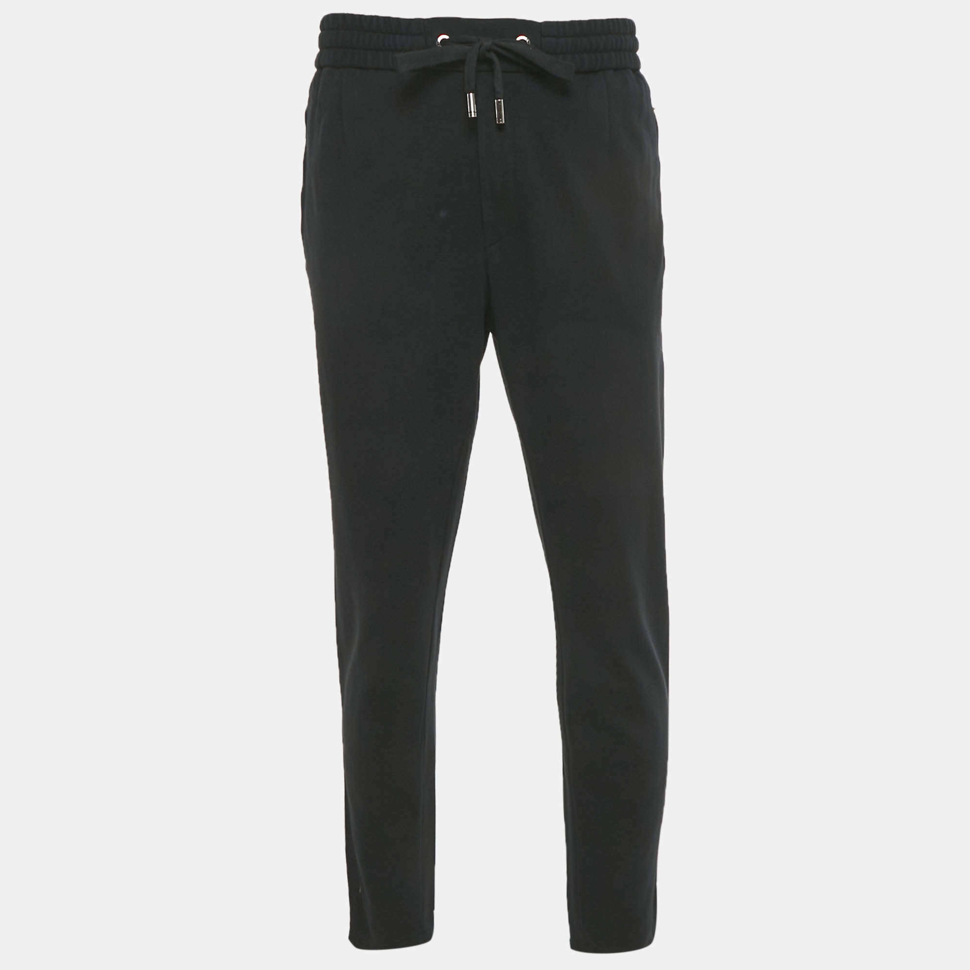 Pre Owned Dolce & Gabbana Black Logo Embroidered Knit Drawstring Trousers XXXL