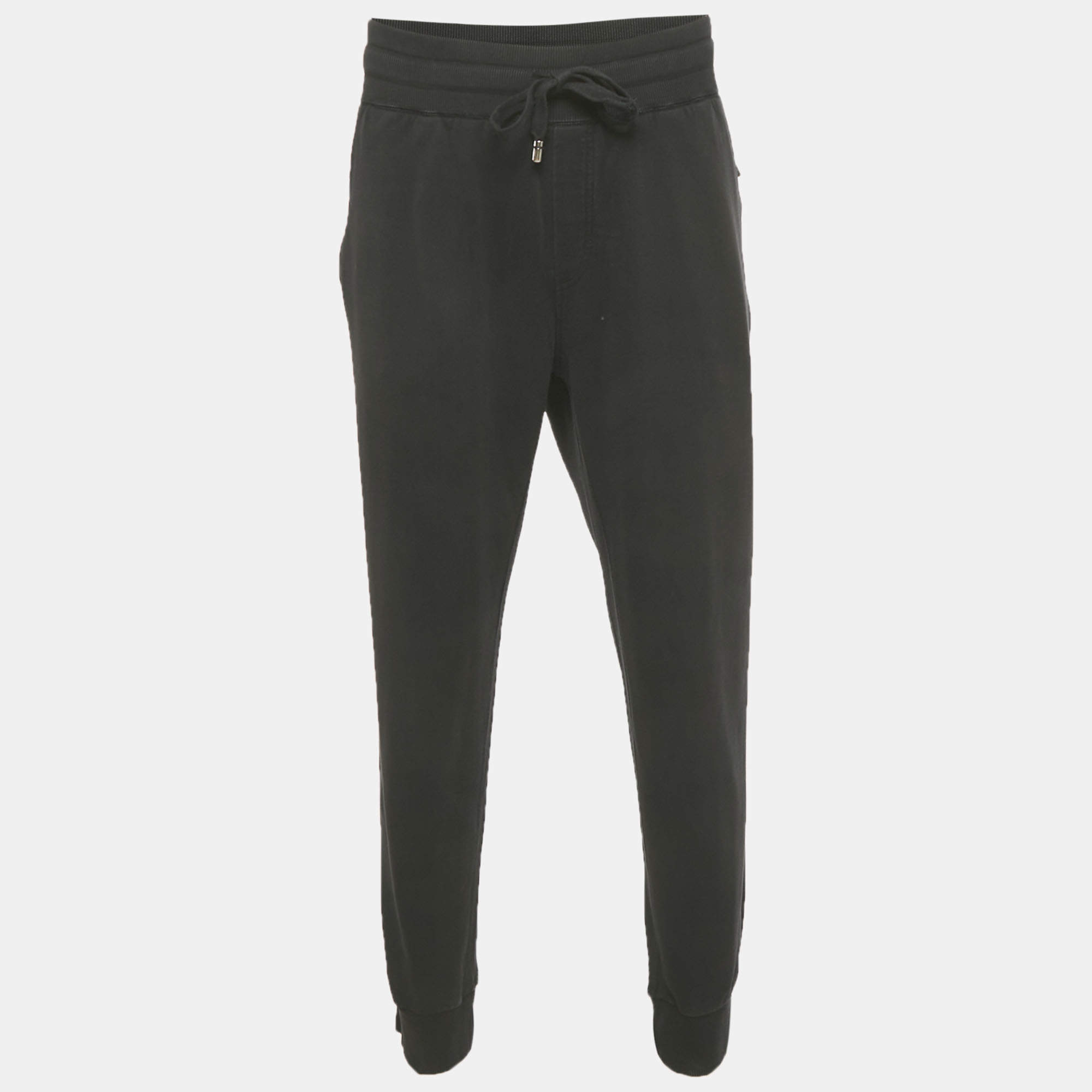 Pre Owned Dolce & Gabbana Black Cotton Logo Plaque Joggers 4XL