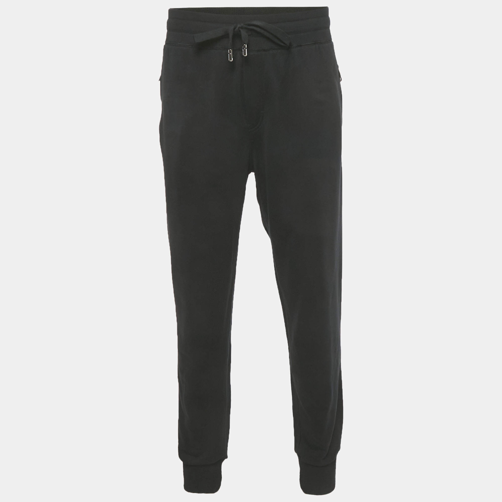 Pre Owned Dolce & Gabbana Black Cotton Logo Plaque Sweatpants 4XL
