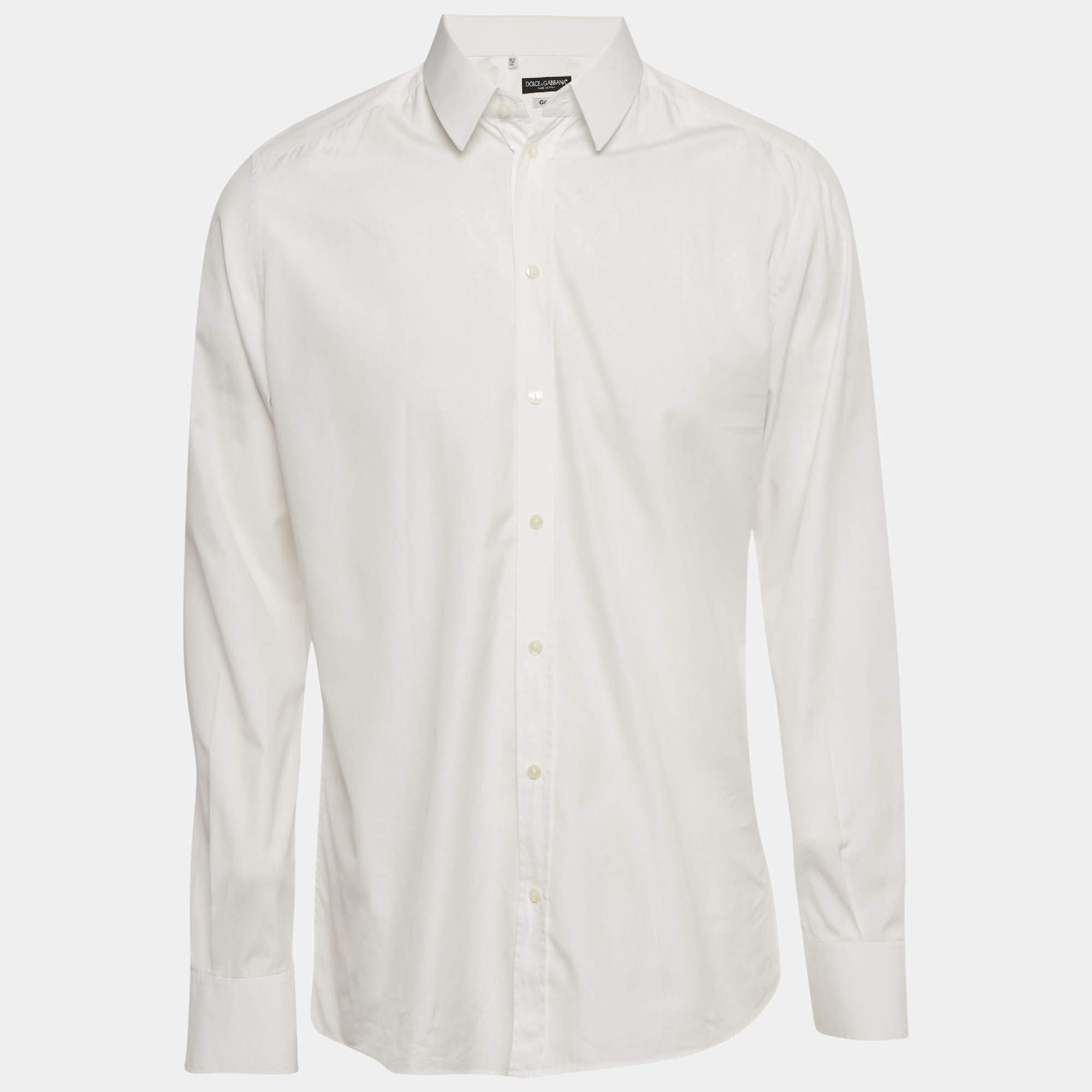 Pre Owned Dolce & Gabbana Gold White Cotton Long Sleeve Shirt XL