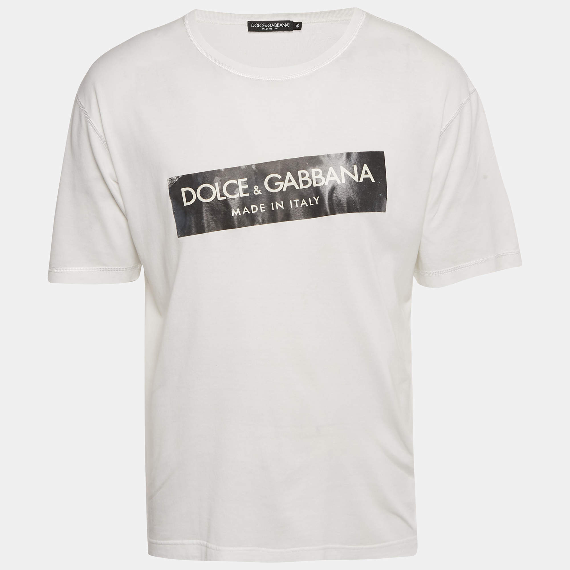 Pre Owned Dolce & Gabbana White Logo Print Jersey Crewneck T-Shirt S