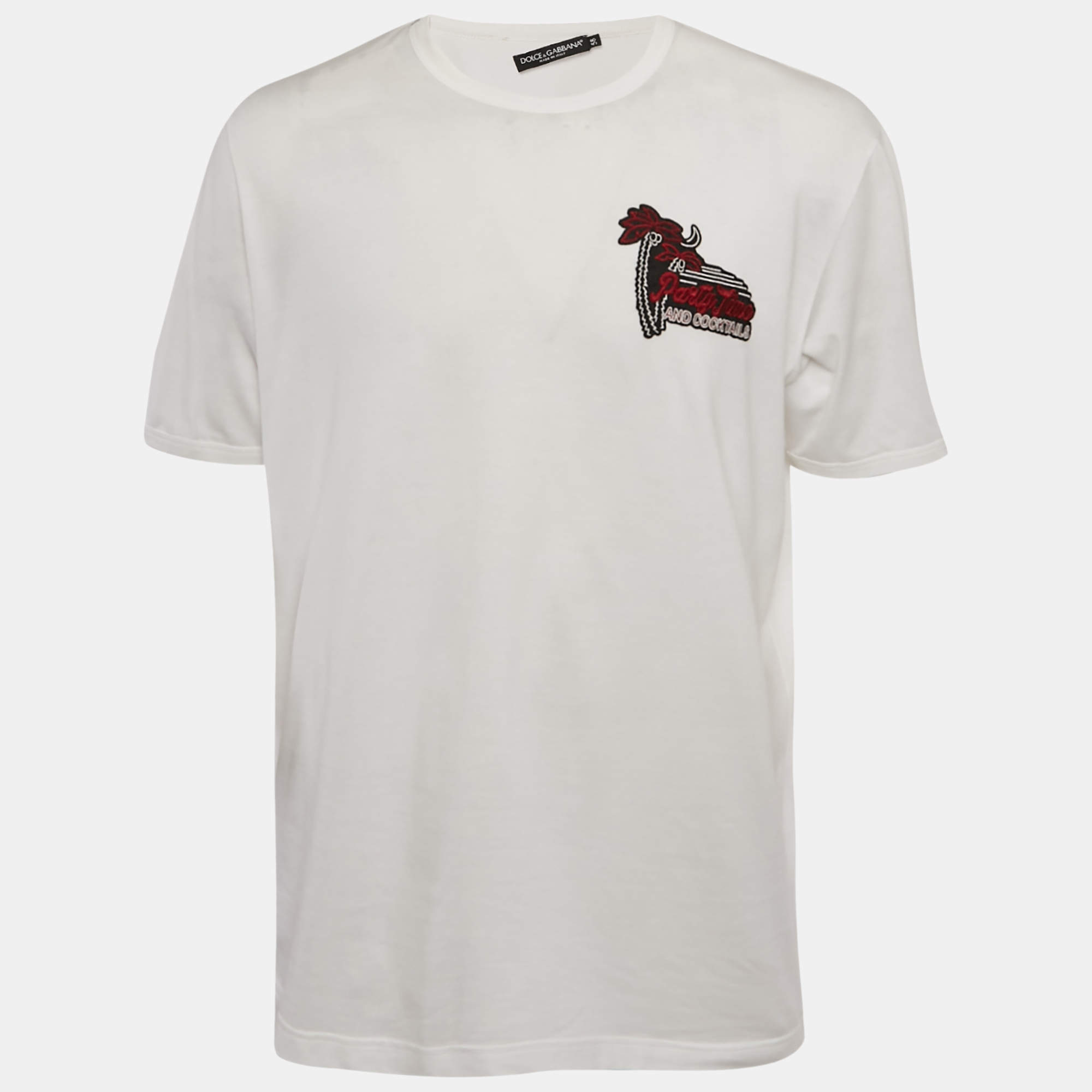 Pre Owned Dolce & Gabbana White Cotton Knit Applique Detail T-Shirt 4XL