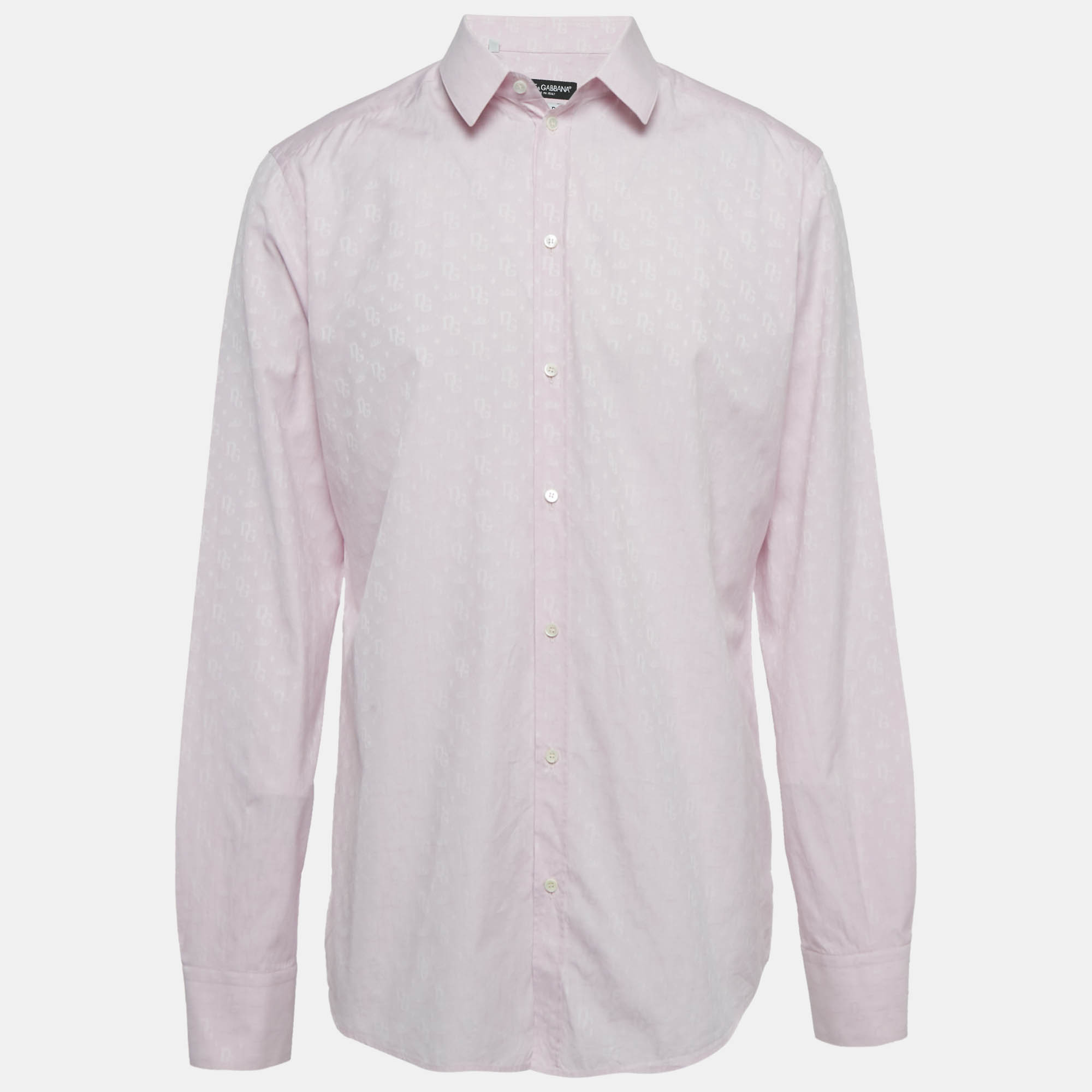 Pre Owned Dolce & Gabbana Pink Logo Jacquard Cotton Gold Fit Shirt 3XL