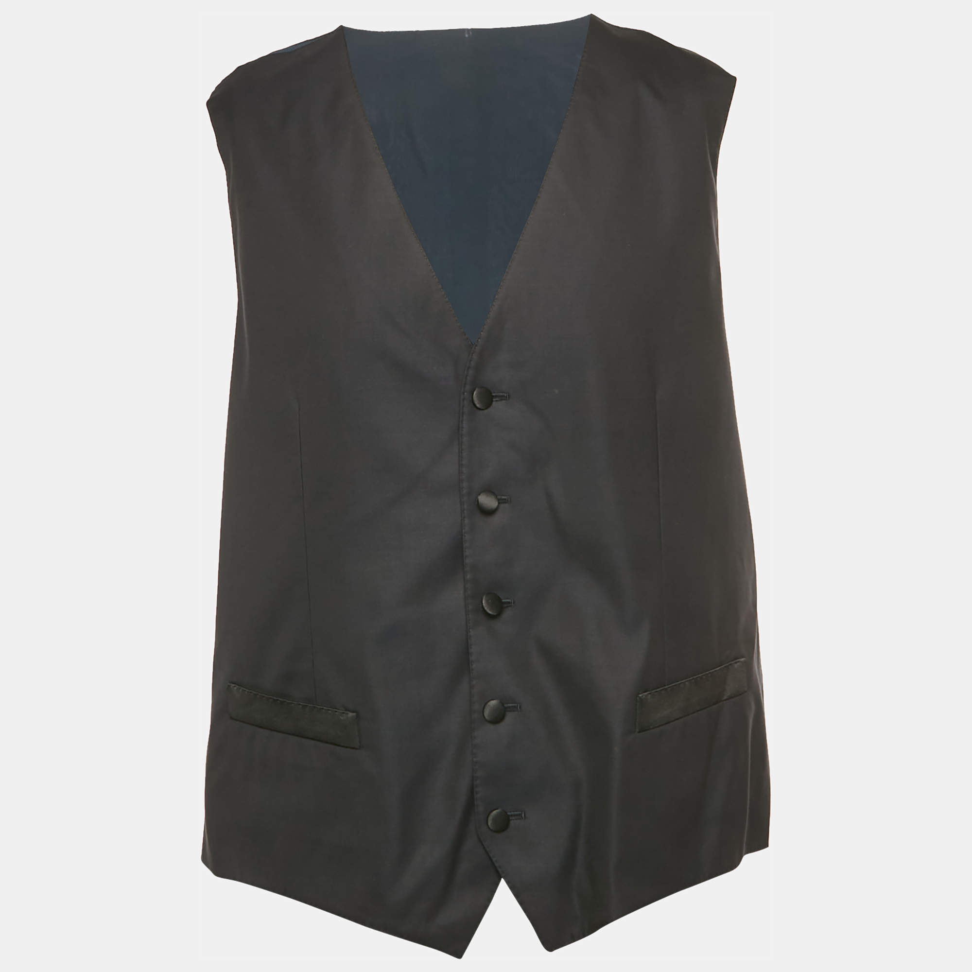 مملوكة مسبقًا Dolce & Gabbana Navy Blue Wool and Silk Formal Vest XXXL
