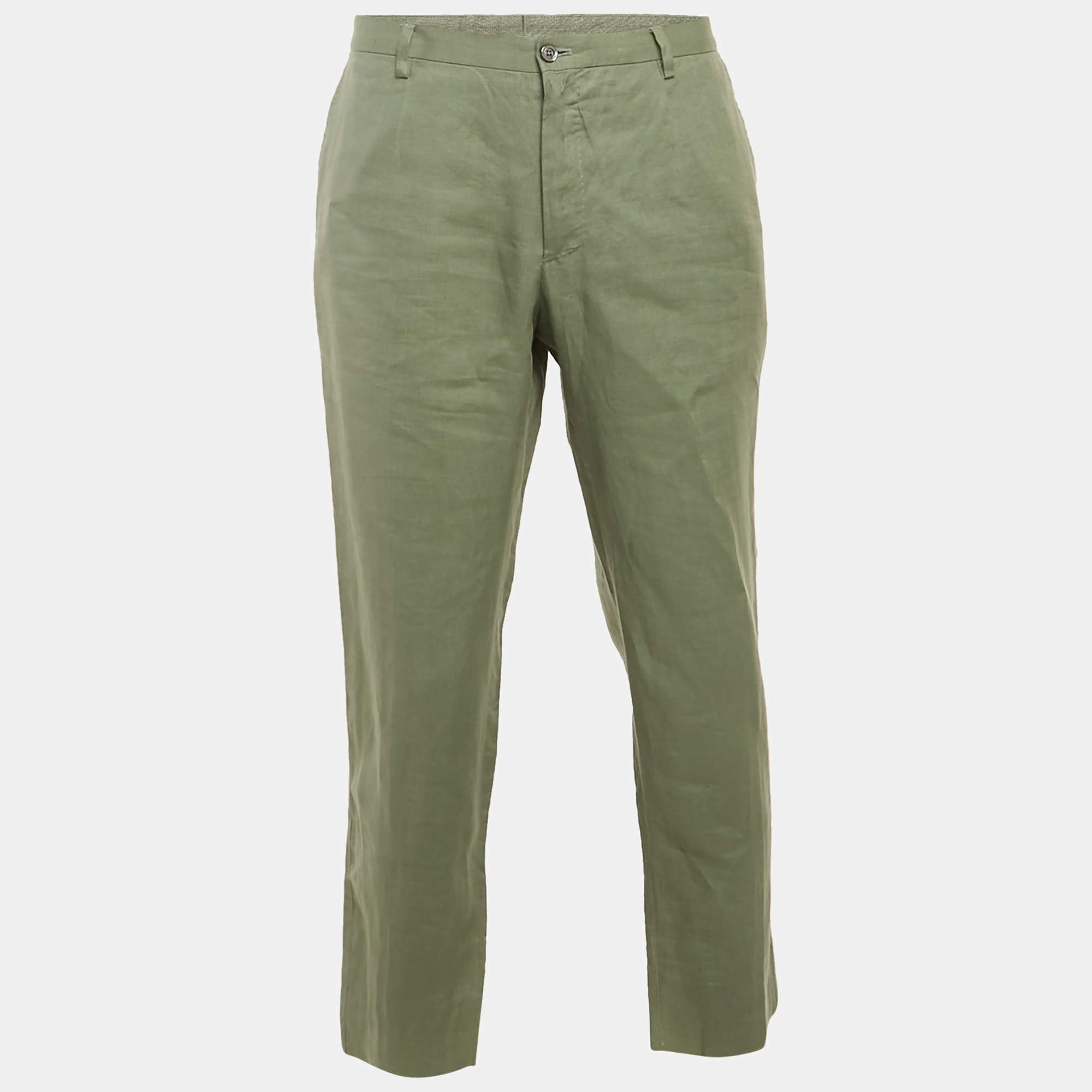 مملوكة مسبقًا Dolce & Gabbana Sage Green Linen Trousers XXL