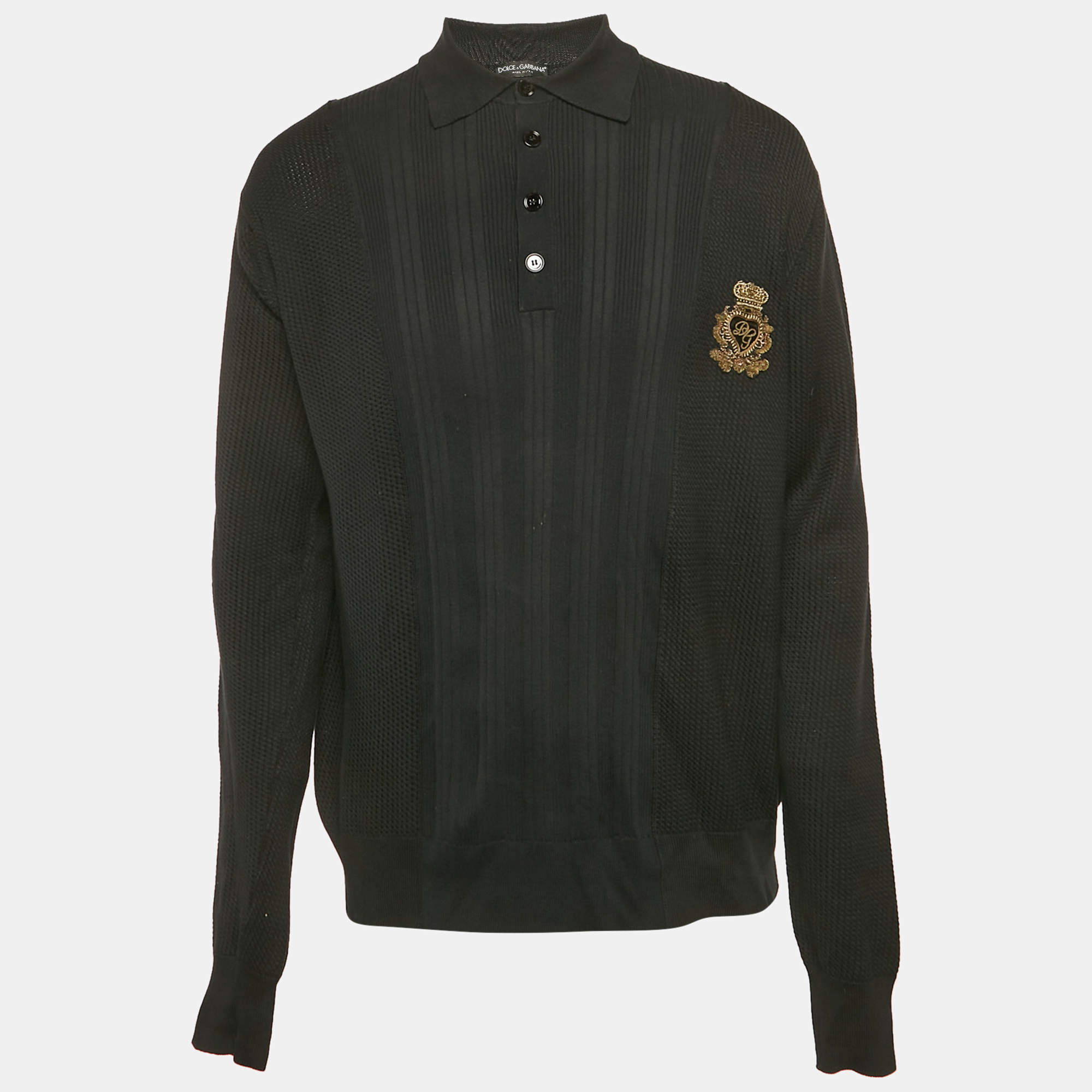 Pre Owned Dolce & Gabbana Black Knit Applique Detail Oversized T-Shirt S