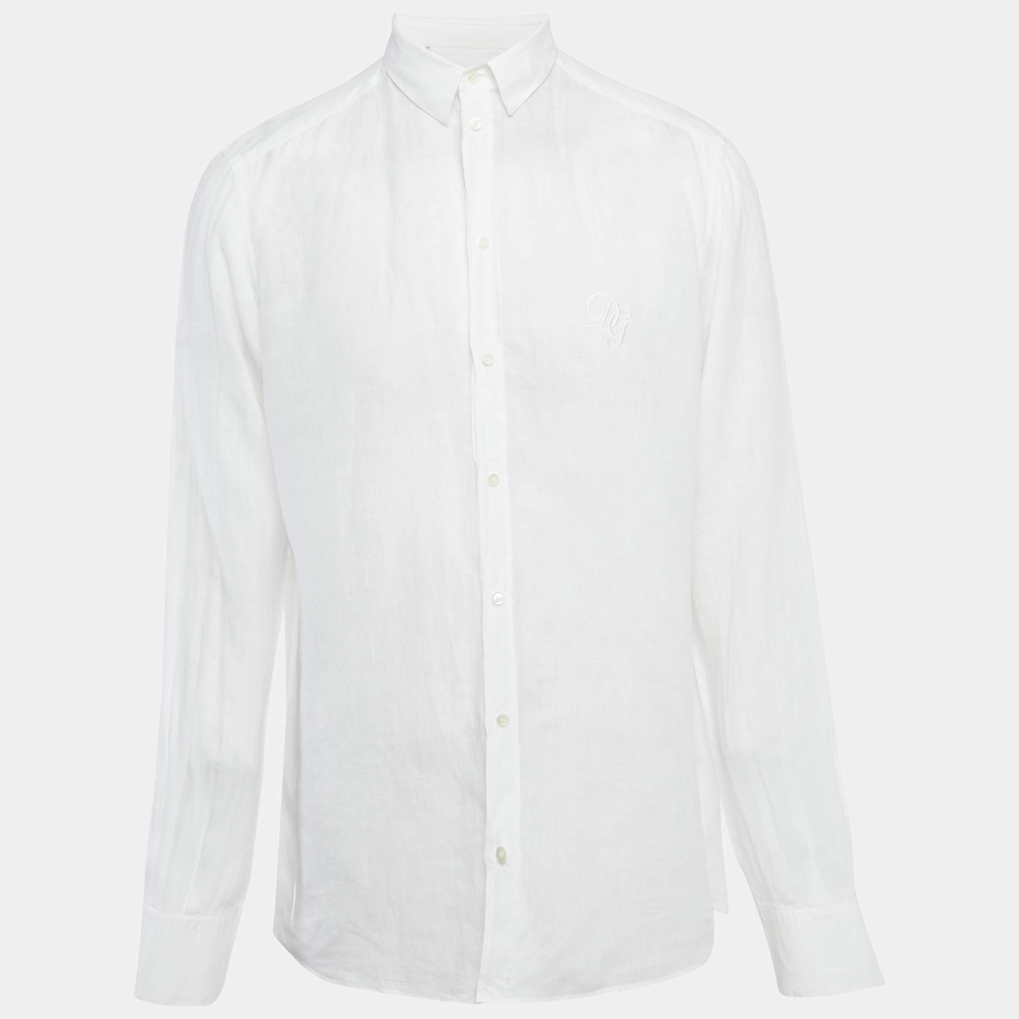 مملوكة مسبقًا Dolce & Gabbana Martini White Linen Regular Fit Shirt XL