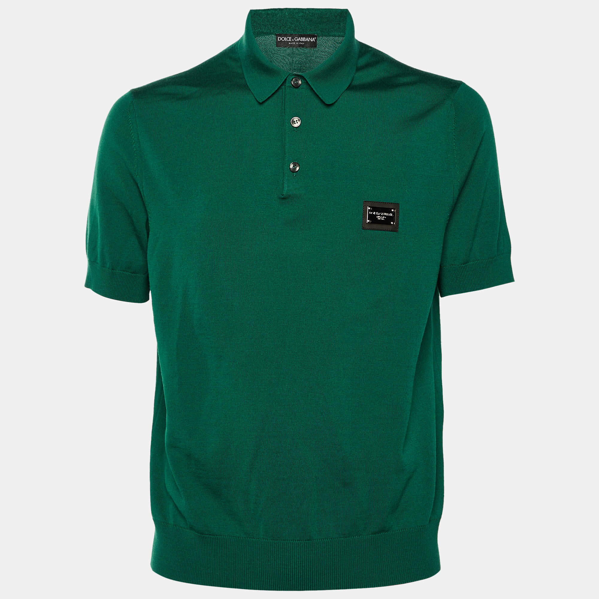مملوكة مسبقًا Dolce & Gabbana Green Wool Knit Polo T-Shirt L