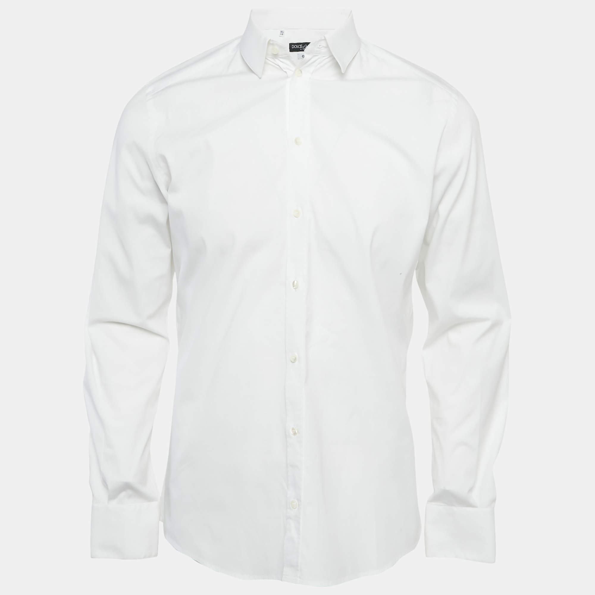 Pre Owned Dolce & Gabbana Gold White Cotton Regular Fit Shirt M