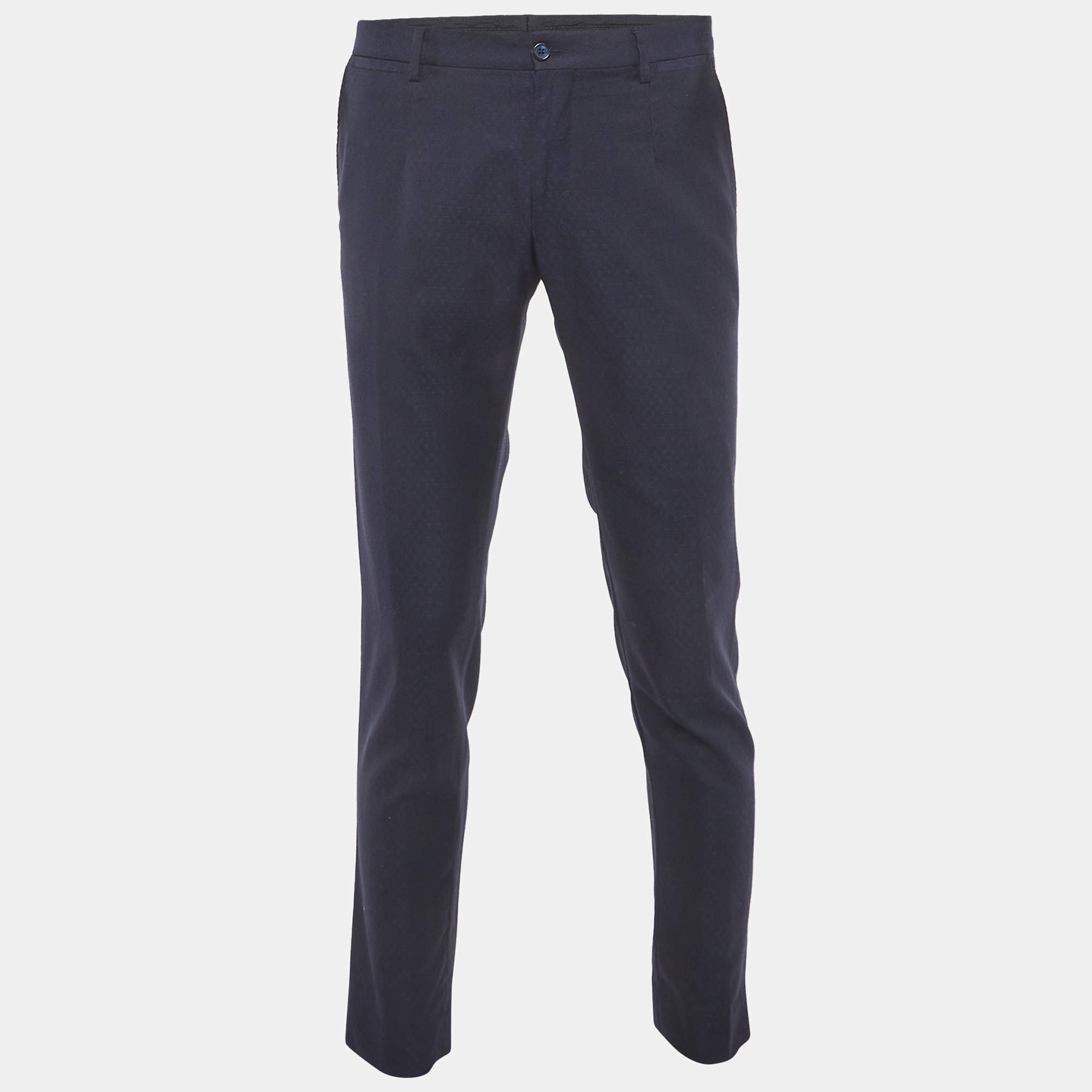 مملوكة مسبقًا Dolce & Gabbana Navy Blue Wool Regular Fit Trousers M