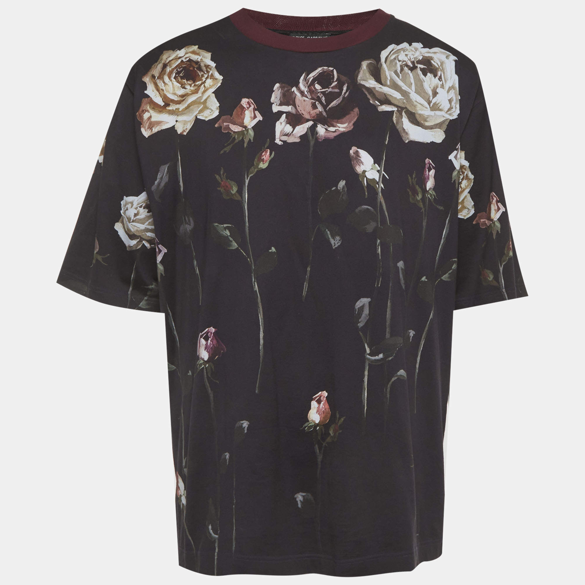 Pre Owned Dolce & Gabbana Blue Floral Print Jersey T-Shirt L