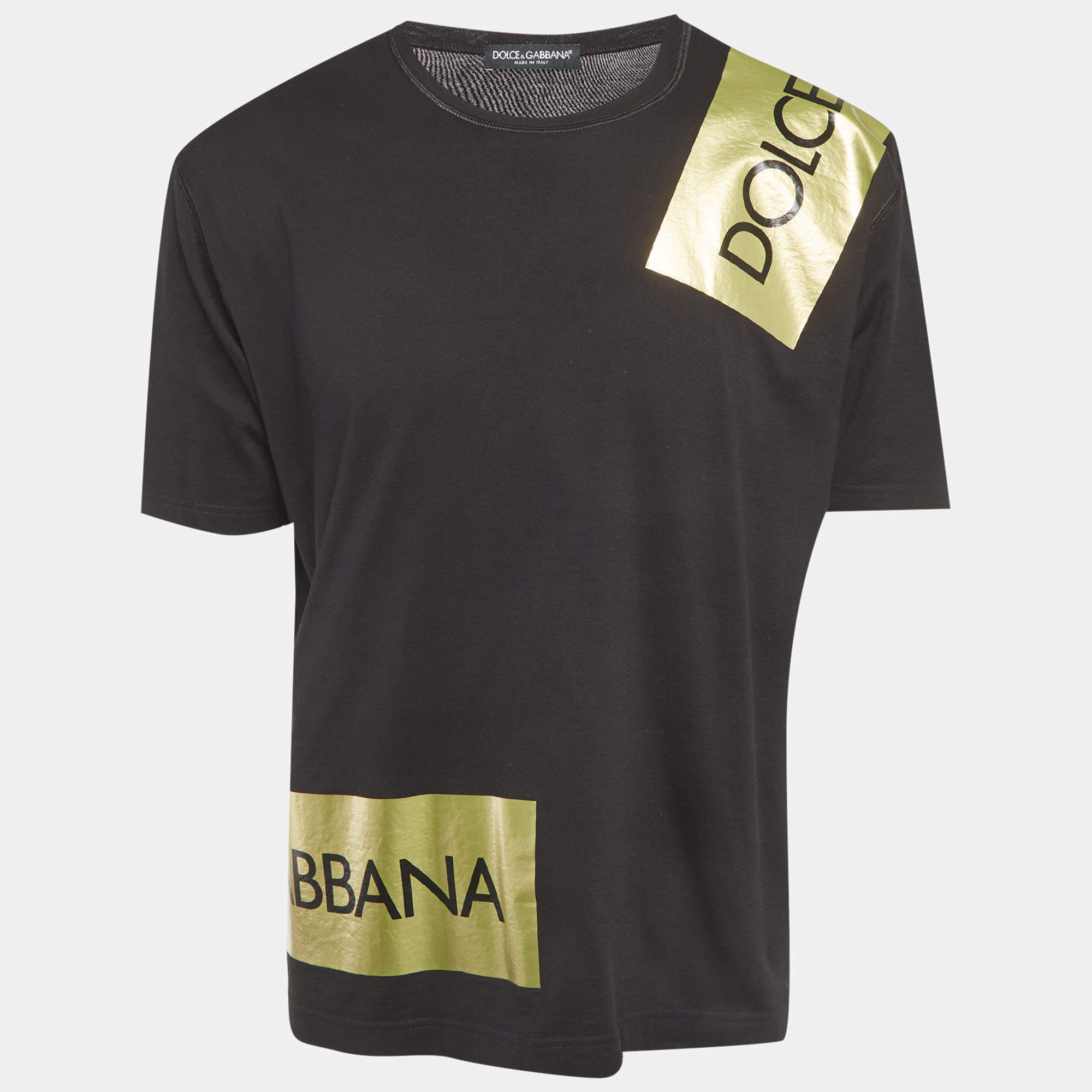 مملوكة مسبقًا Dolce & Gabbana Black Printed Jersey T-Shirt L