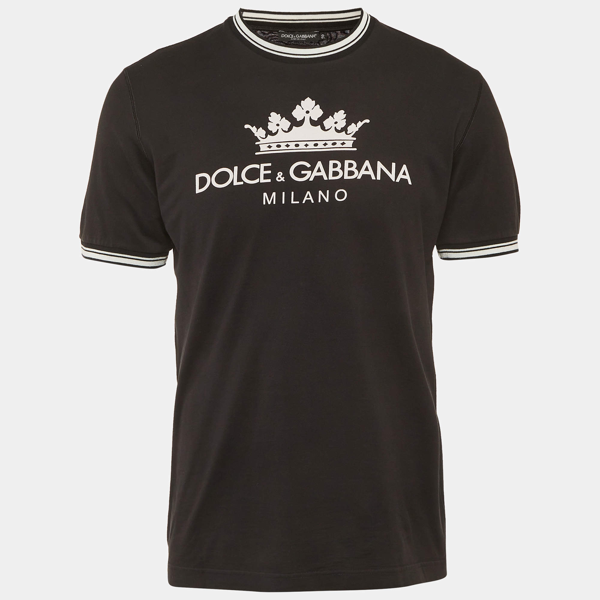 Pre Owned Dolce & Gabbana Black King Print Jersey T-Shirt L