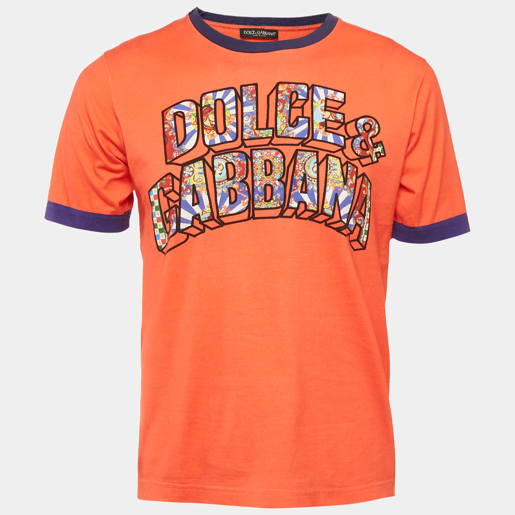 Pre Owned Dolce & Gabbana Red/Blue Jersey Crociata T-Shirt S