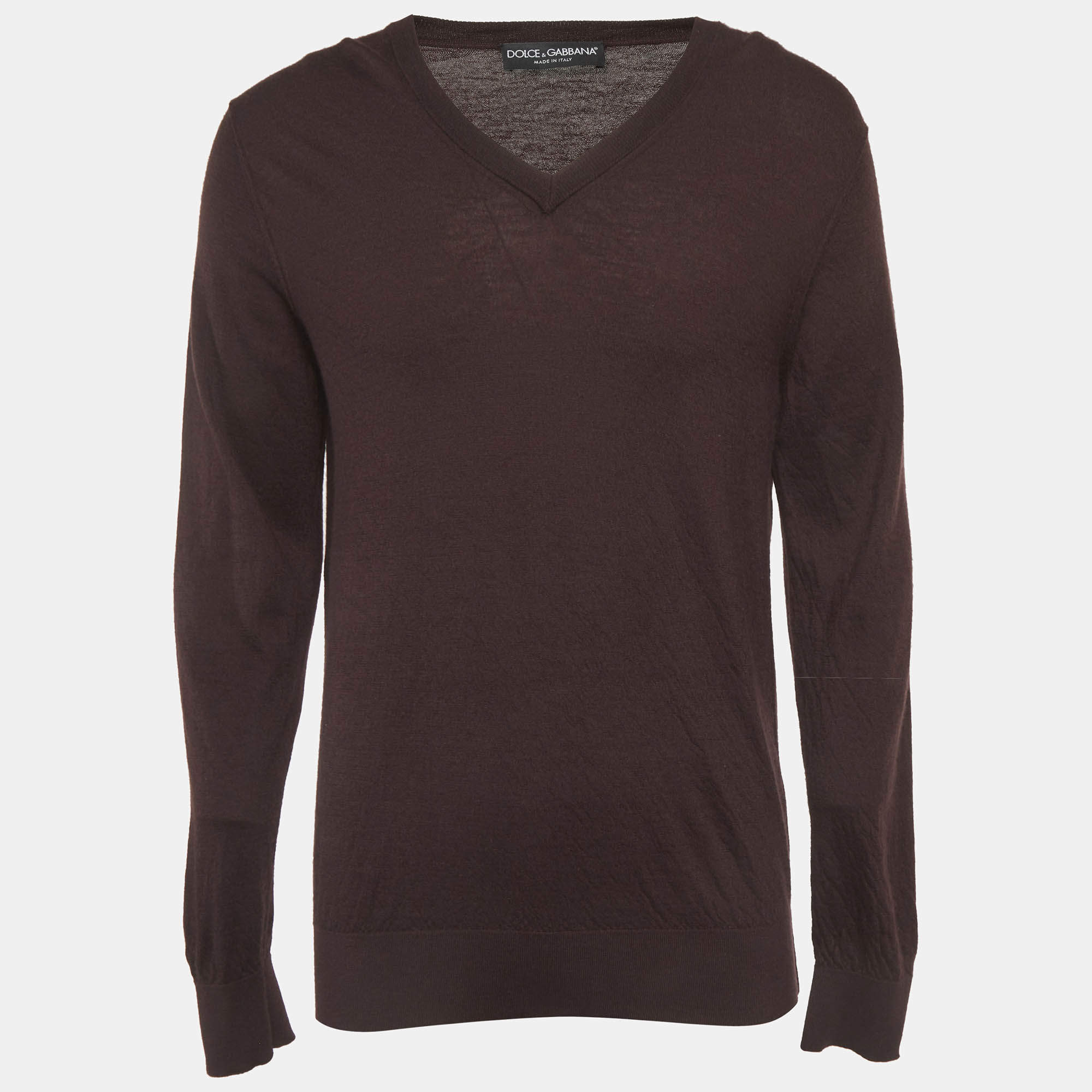 Pre Owned Dolce & Gabbana Burgundy Wool Knit V-Neck Sweater XXL