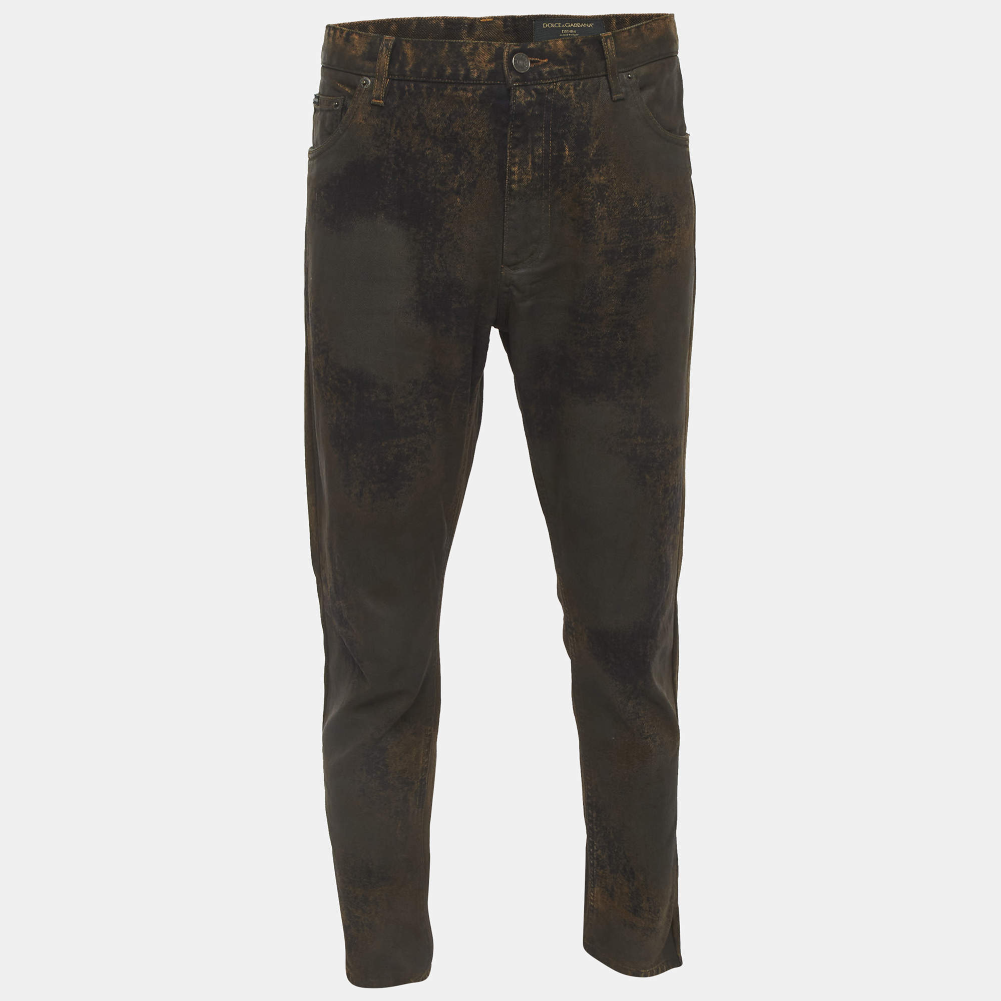 مملوكة مسبقًا Dolce & Gabbana Brown Denim Distressed Jeans XL/Waist 34"